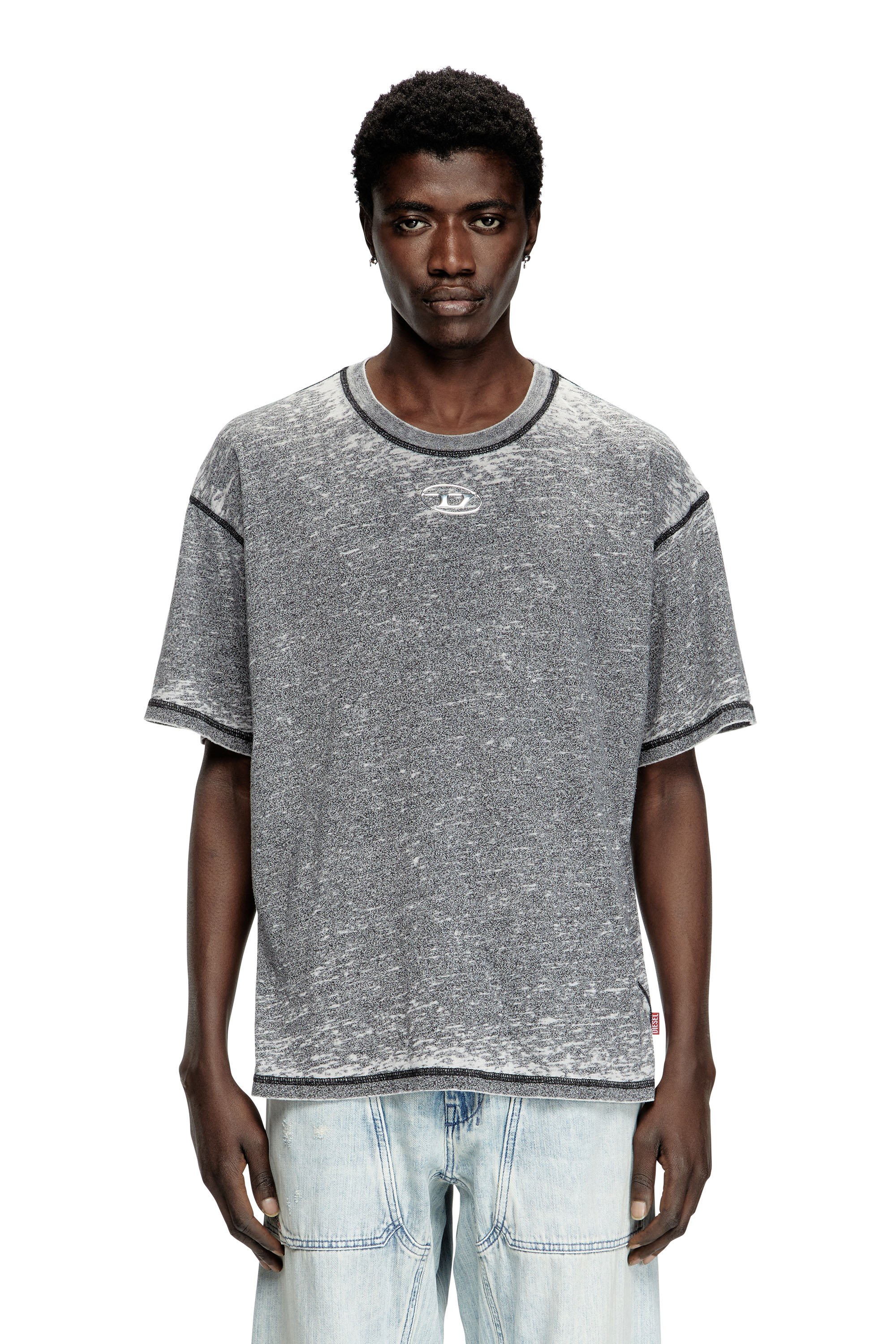 Diesel - T-BOXT-PAK, T-shirt burnout avec logo aspect métal Homme in Gris - 1