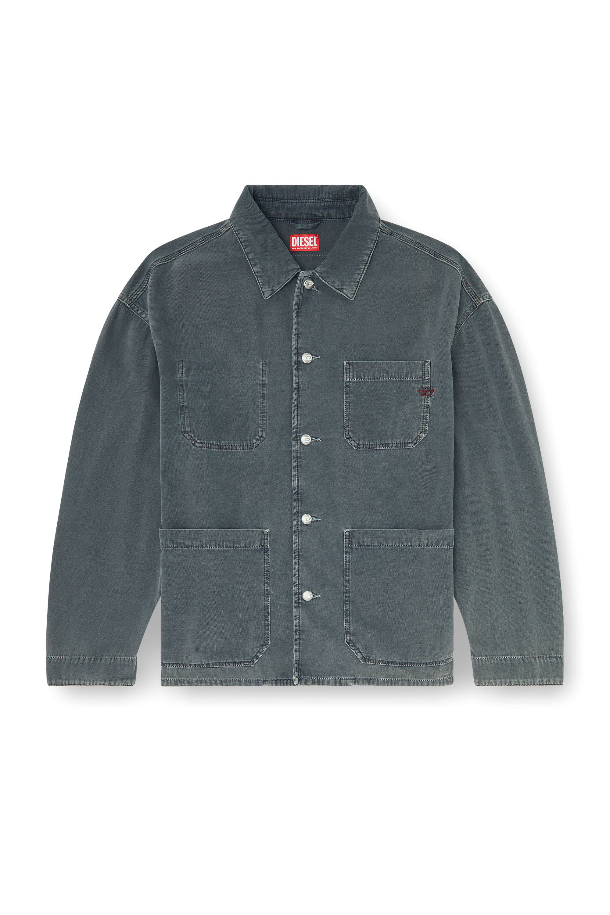 Diesel - D-STACK-U, Veste style utility en denim color&eacute; Mixte in Gris - 2