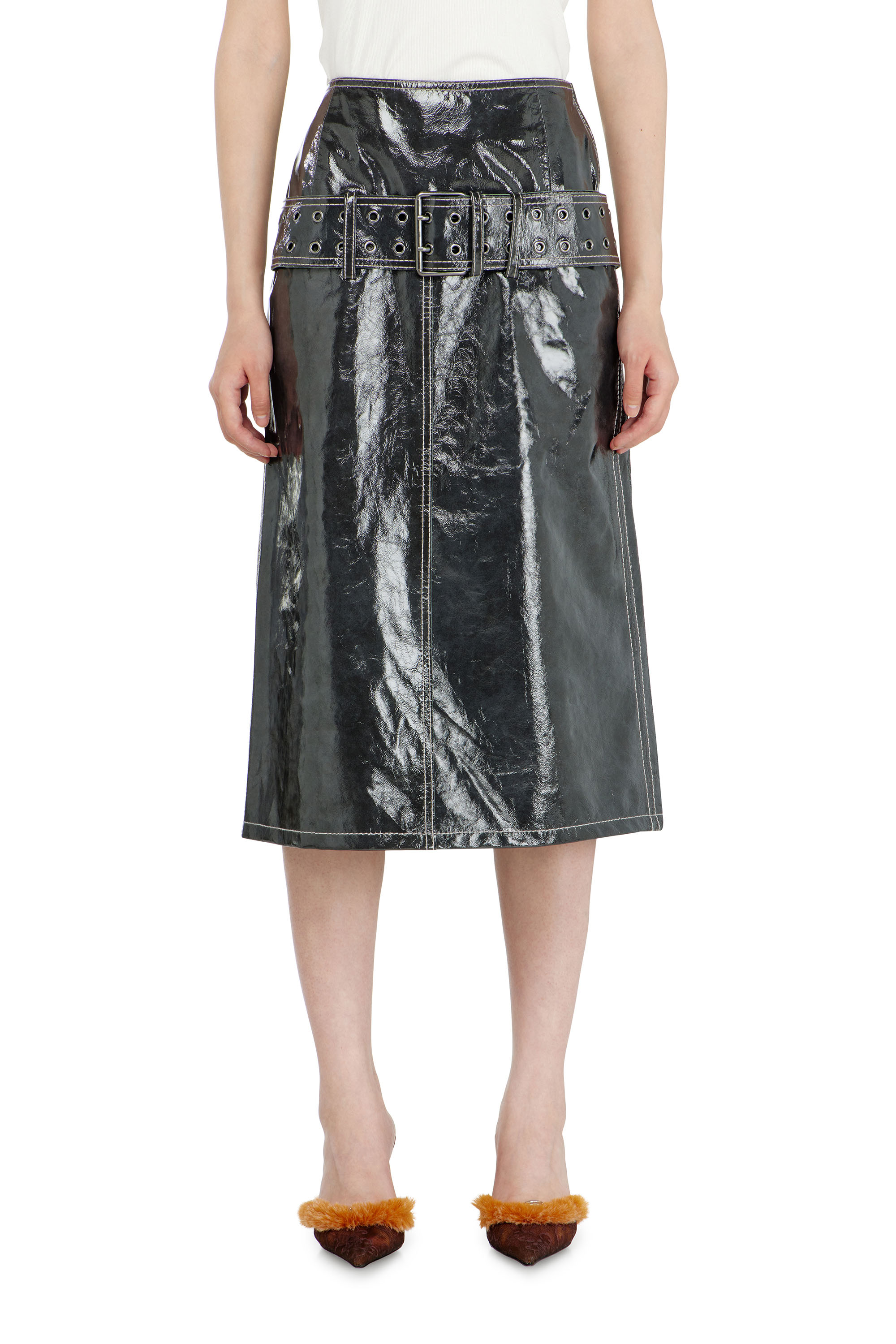 Diesel - L-ASCAR, Jupe midi en cuir verni avec ceinture Femme in ToBeDefined - 2