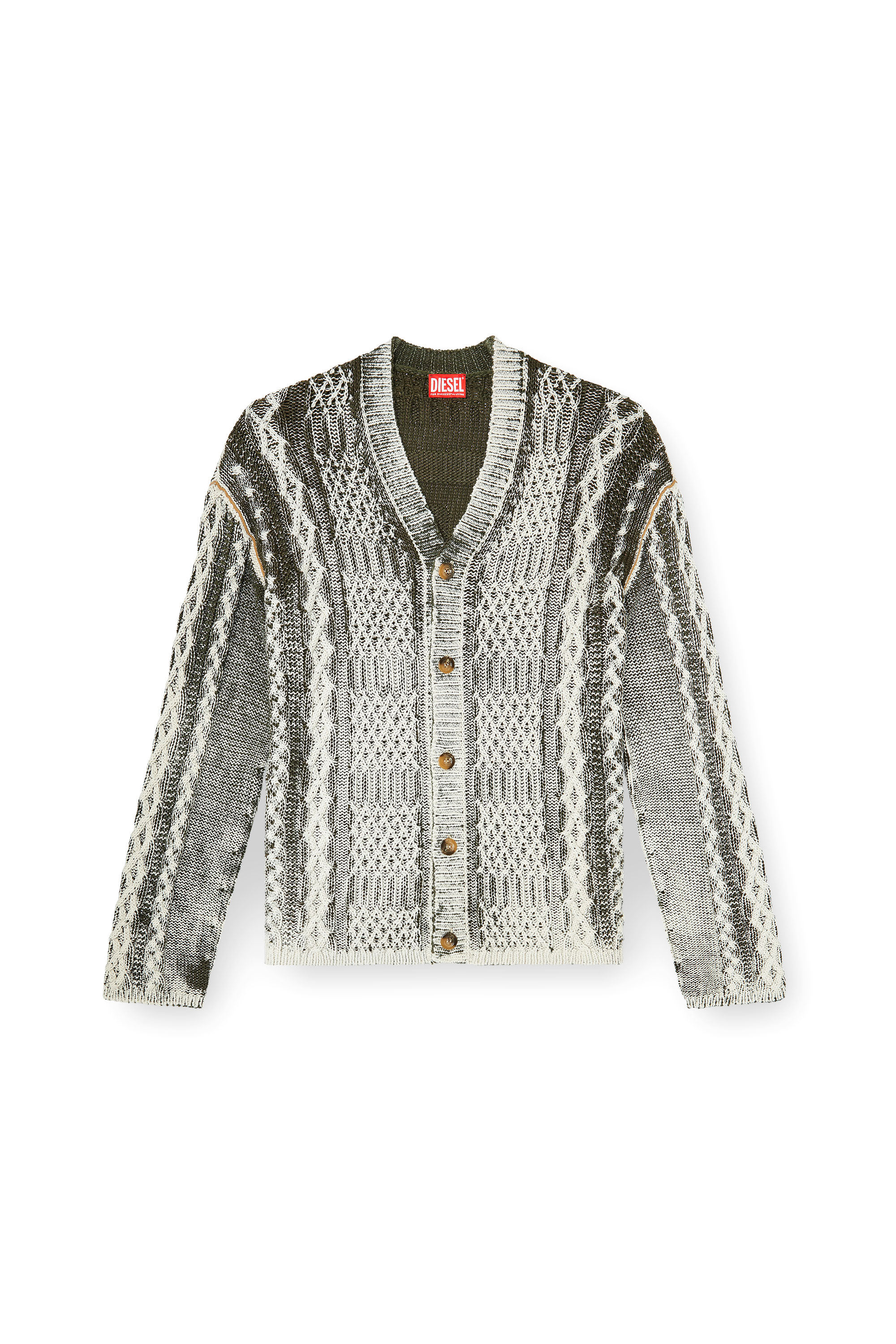 Diesel - K-MIOTO, Cardigan en maille torsad&eacute;e trait&eacute; Homme in Polychrome - 3