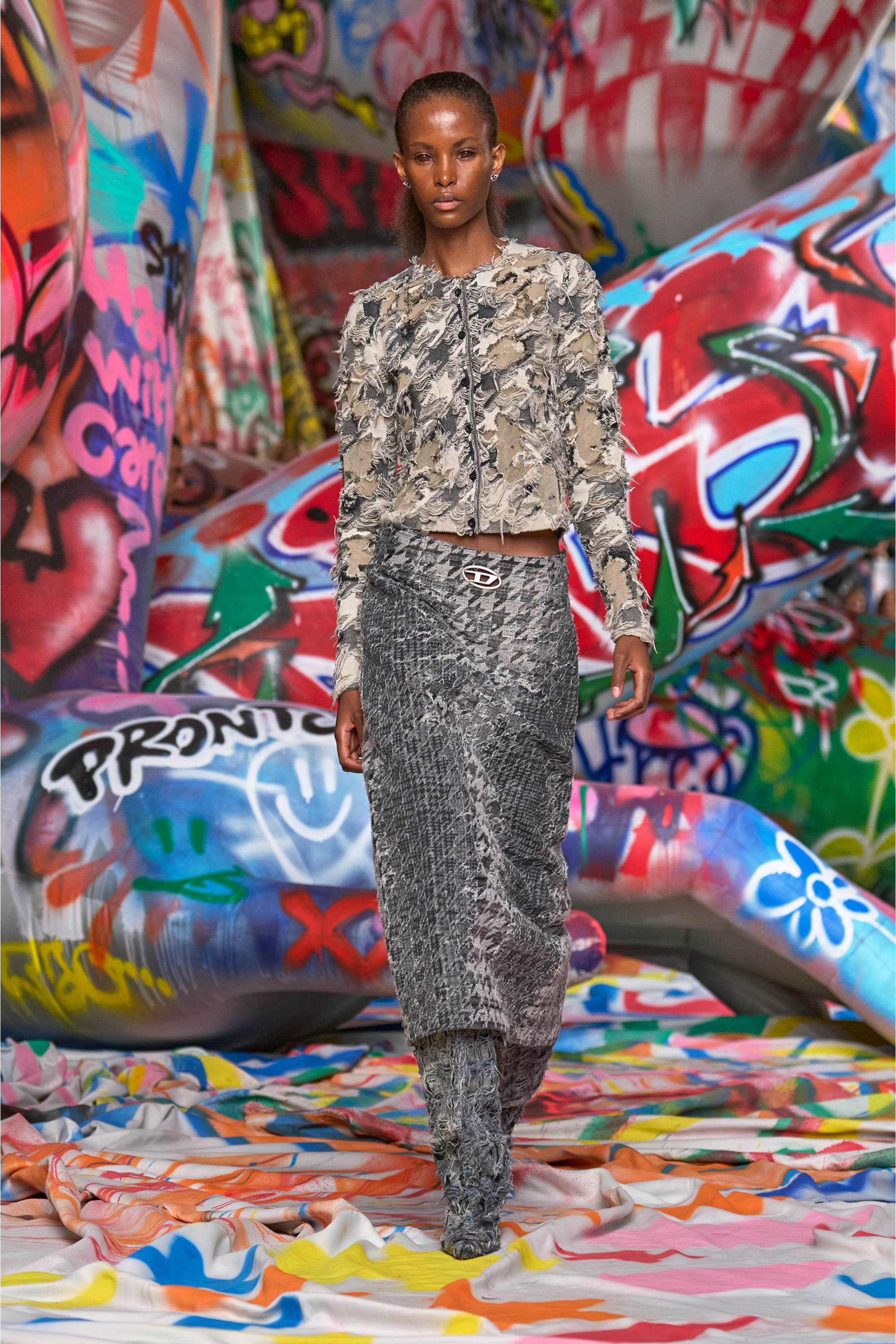 Diesel - M-SIBYLLA, Gilet en jacquard pied-de-poule dévoré Femme in Polychrome - 3