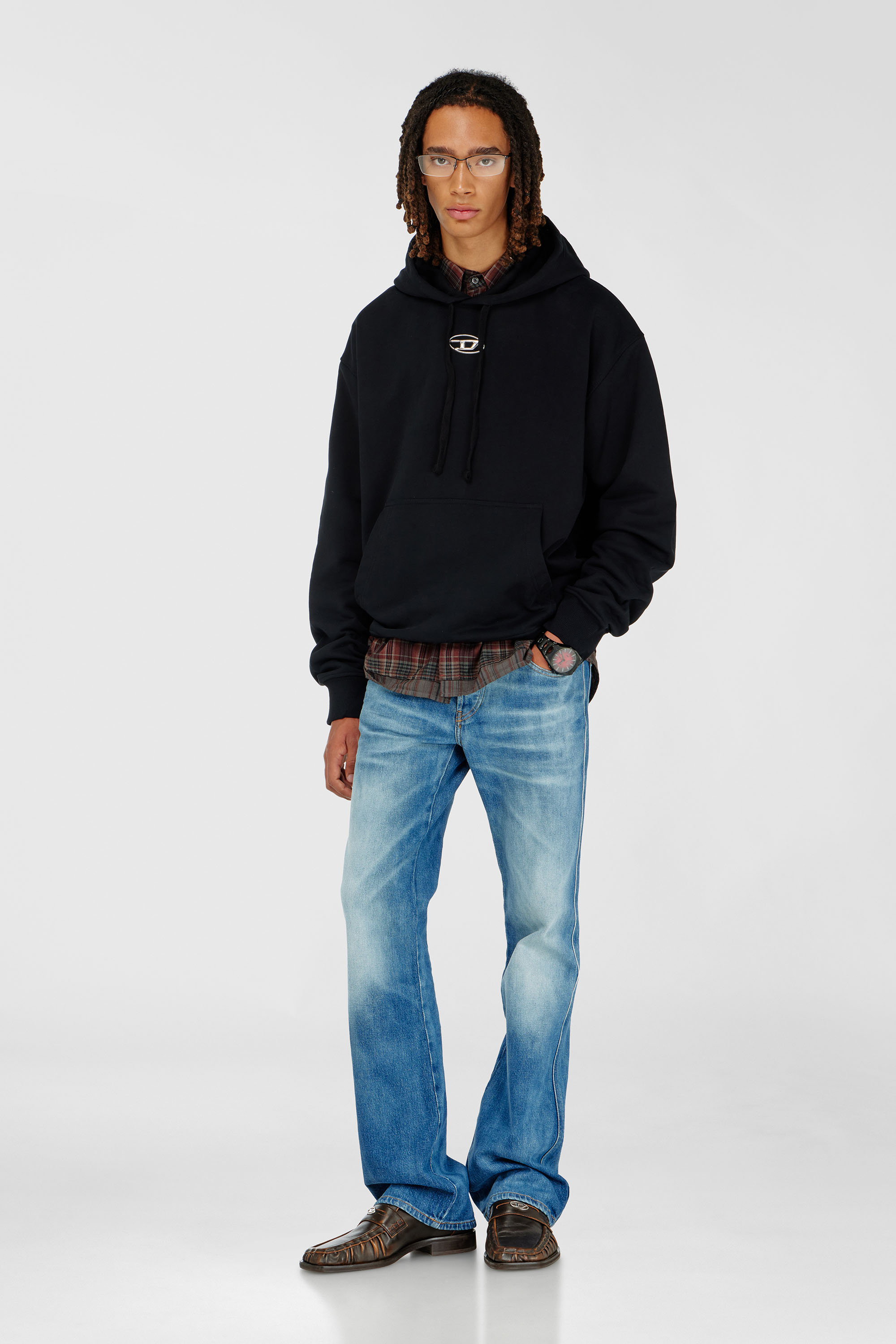 Diesel - S-MACS-HOOD-OD, Sweat-shirt &agrave; capuche oversize avec logo m&eacute;tallis&eacute; Homme in Noir - 2