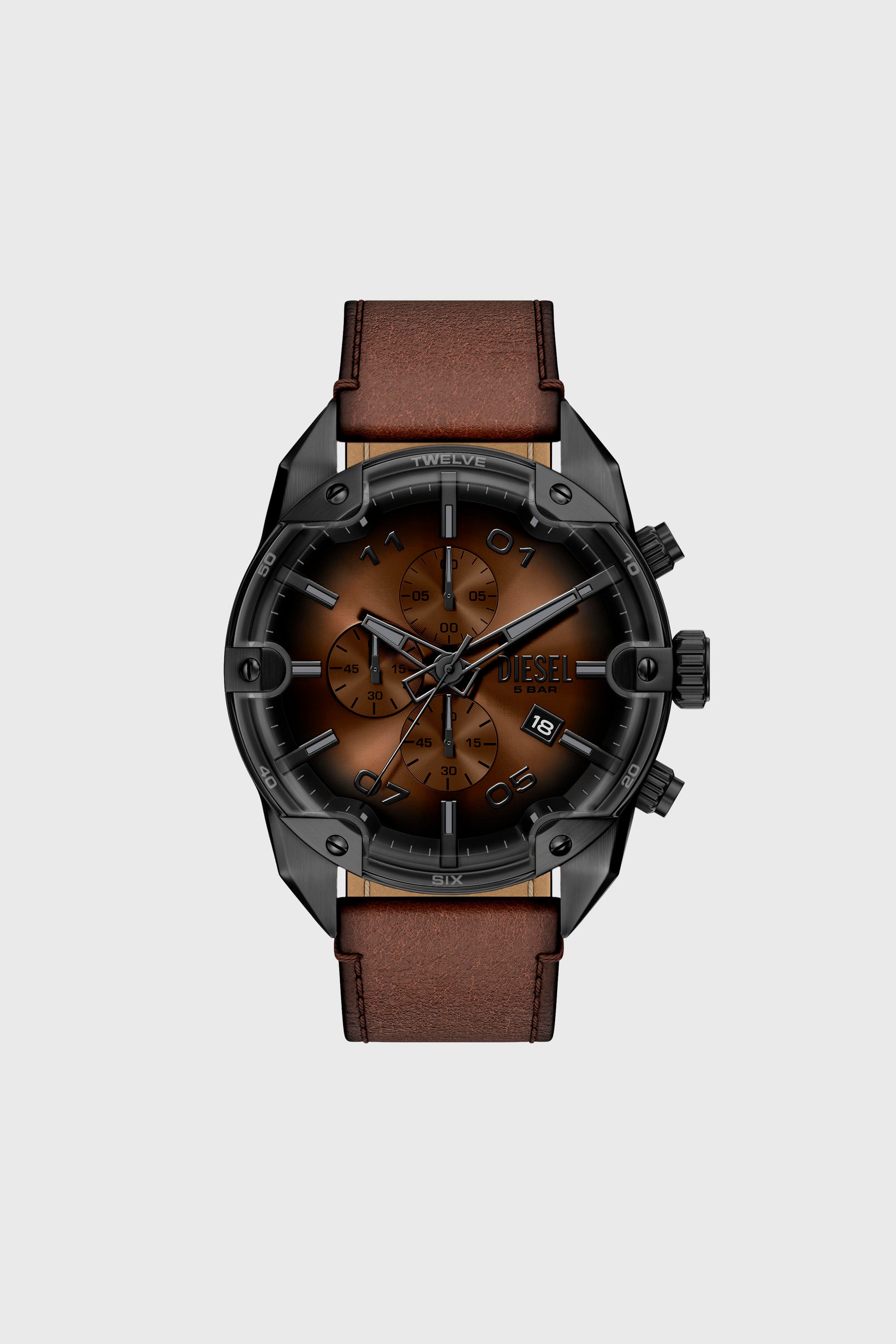 Diesel - DZ4735 WATCH, Montre Spiked avec bracelet en cuir marron Homme in Marron - 1
