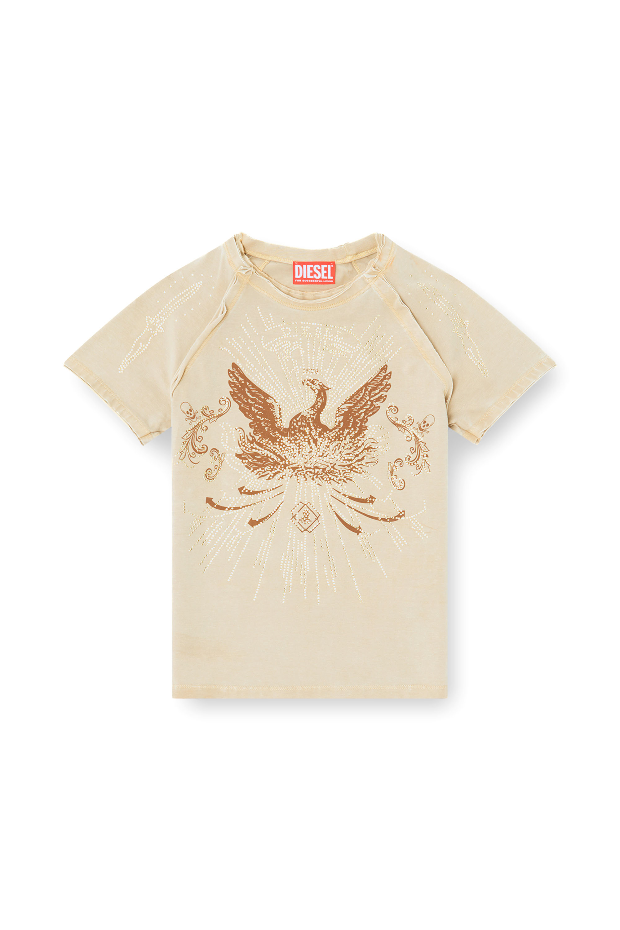 Diesel - T-ROWEENA, T-shirt phénix avec strass Femme in Marron - 3