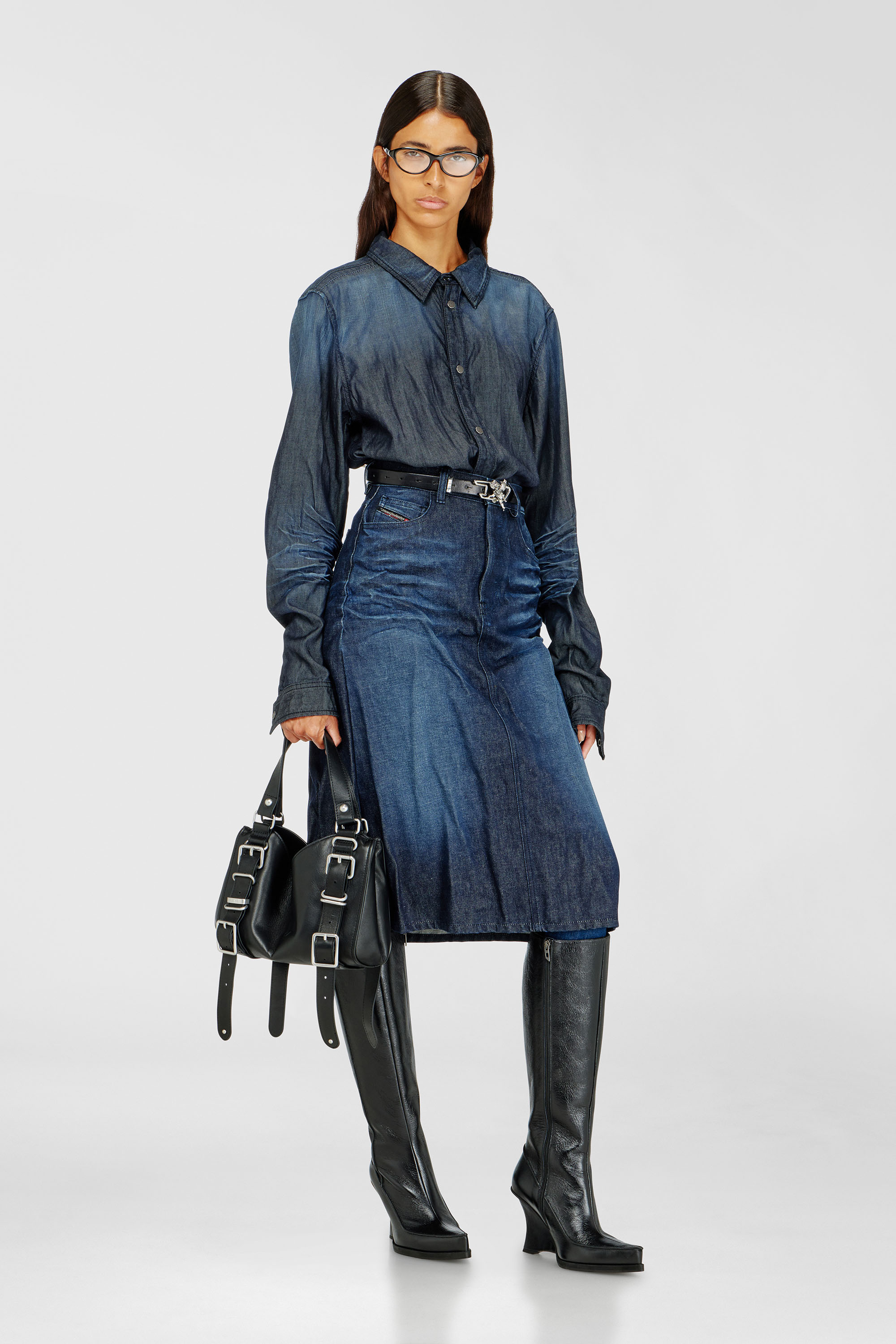 Diesel - D-LUCETTE-90-KB W, D-Lucette-Bottes hauteur genou en cuir Femme in Noir - 2