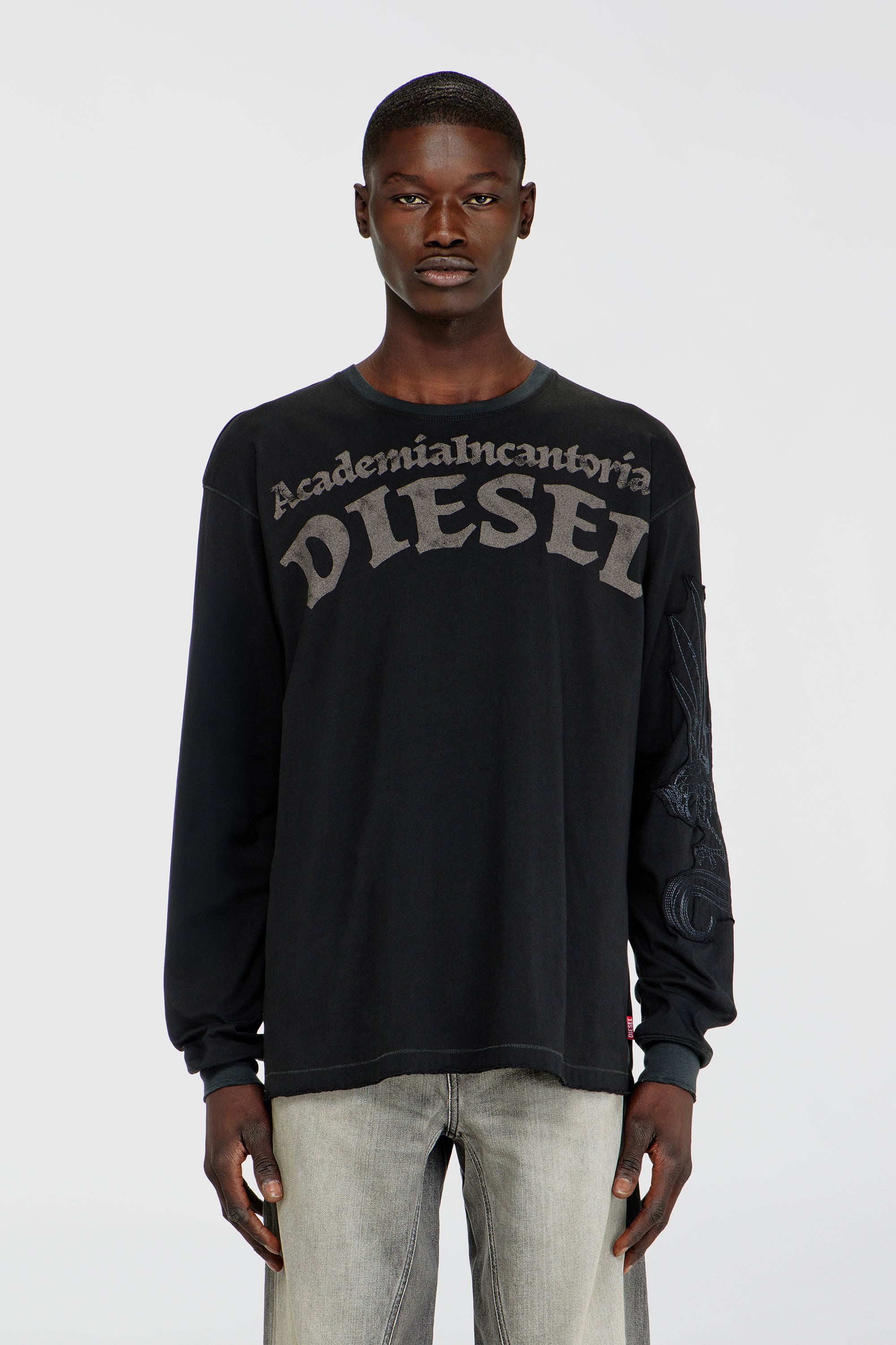 Diesel - T-NORM-LS-AA3, T-shirt manches longues avec imprim&eacute;s et patchs Homme in Noir - 1