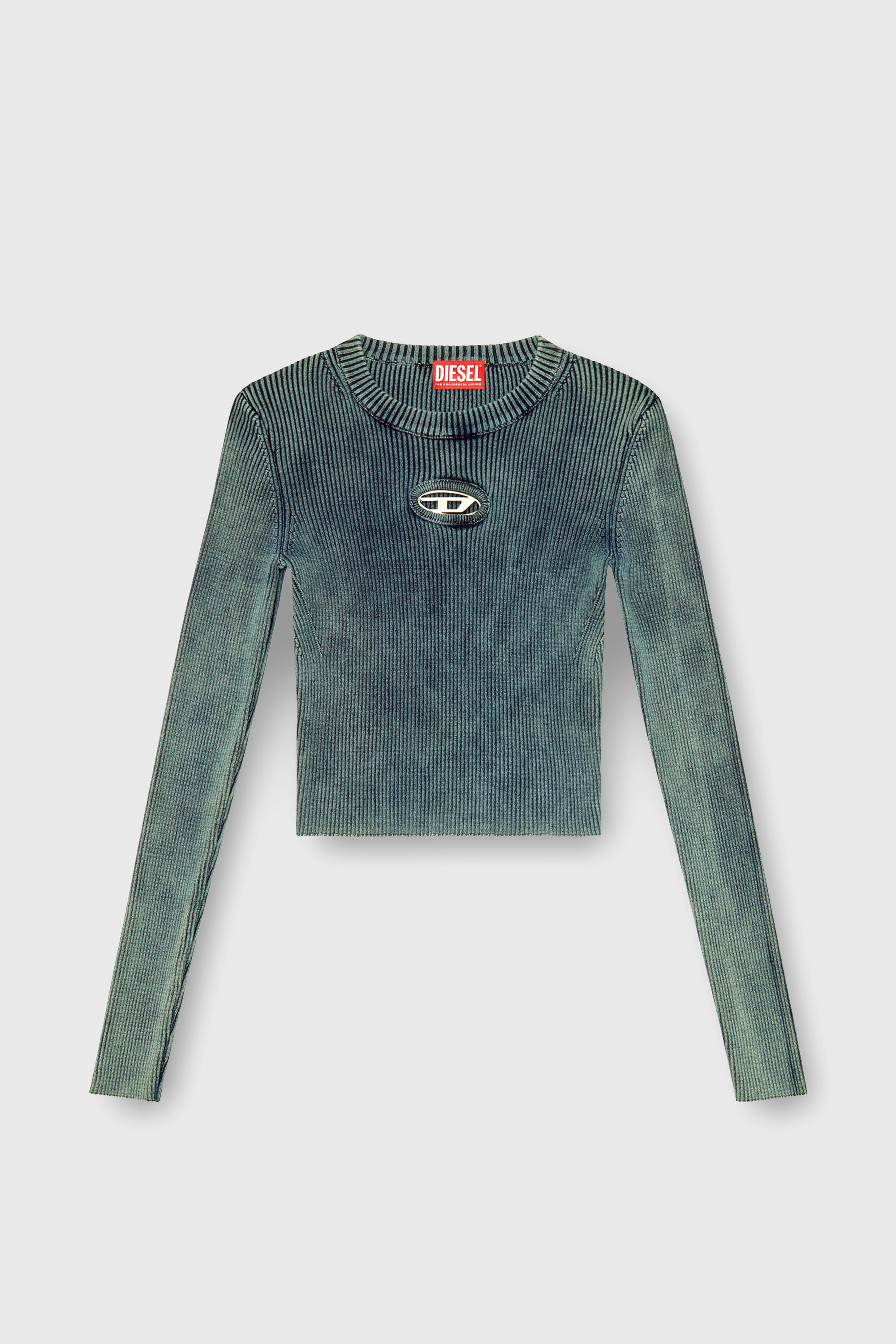 Diesel - M-ANCHOR-A, Top en maille c&ocirc;tel&eacute;e avec Oval D Femme in Bleu - 2