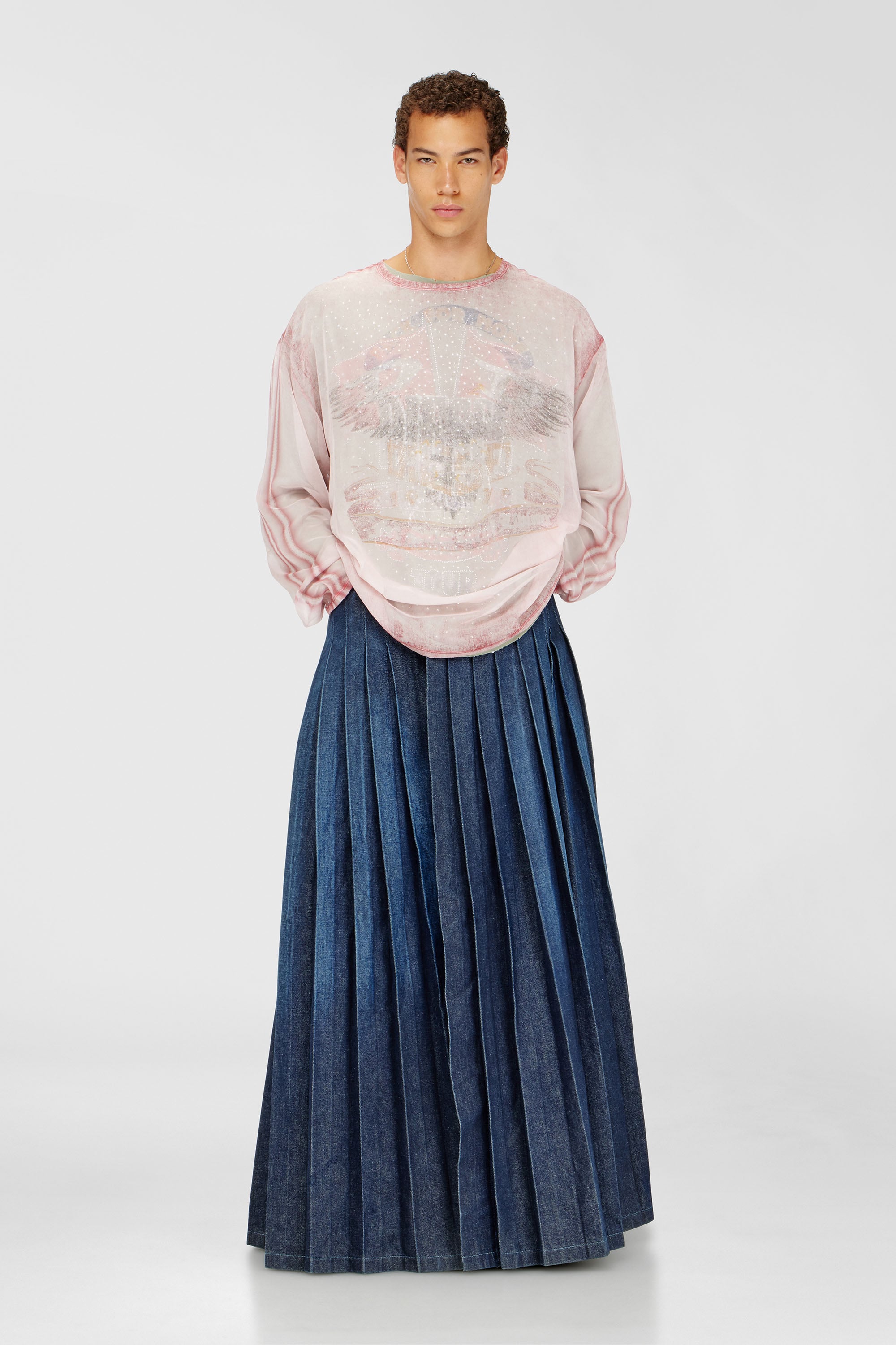 Diesel - T-DOUBLEX-LS, Top en chiffon transparent avec motif concert Homme in Rose - 2
