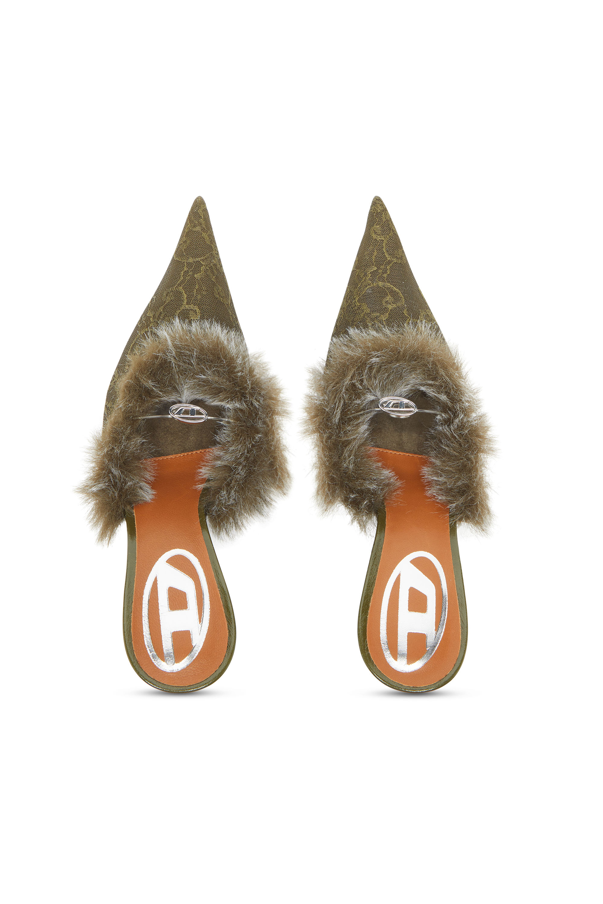 Diesel - D-JEWELS  MULE FUR 90, D-Ten&Half - Mules en nylon avec bordure duveteuse Femme in Vert - 4