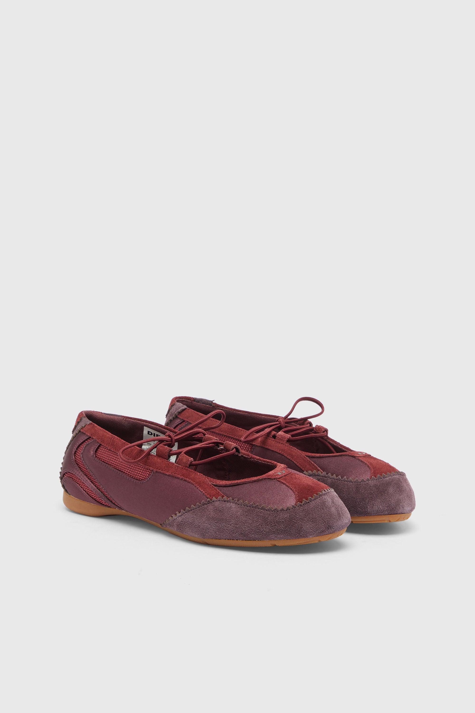 Diesel - D-MILE BALLERINA LACE UP II W, D-Mile - Ballerines &agrave; lacets en cuir et mesh Femme in Rouge - 2