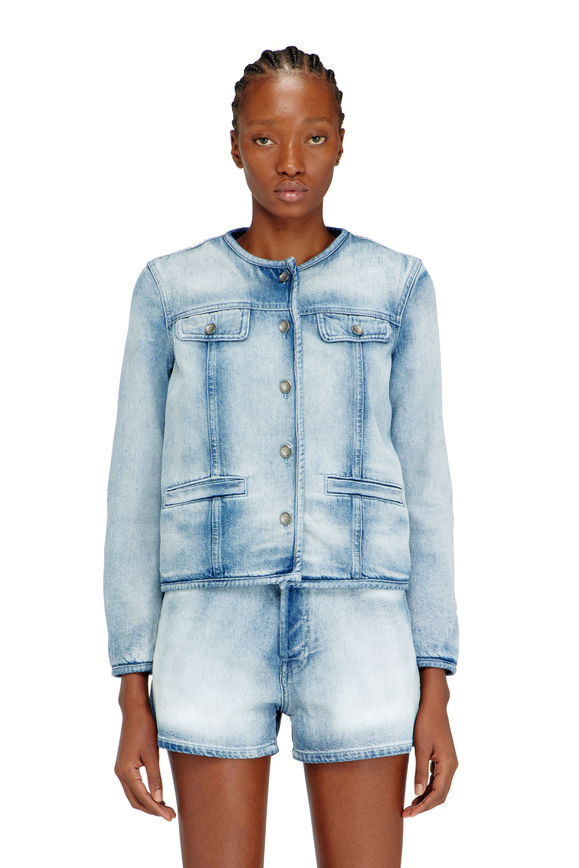 Diesel - DE-GRAFY-FSI1, Veste en denim skeleton mi-l&eacute;ger Femme in Bleu - 1