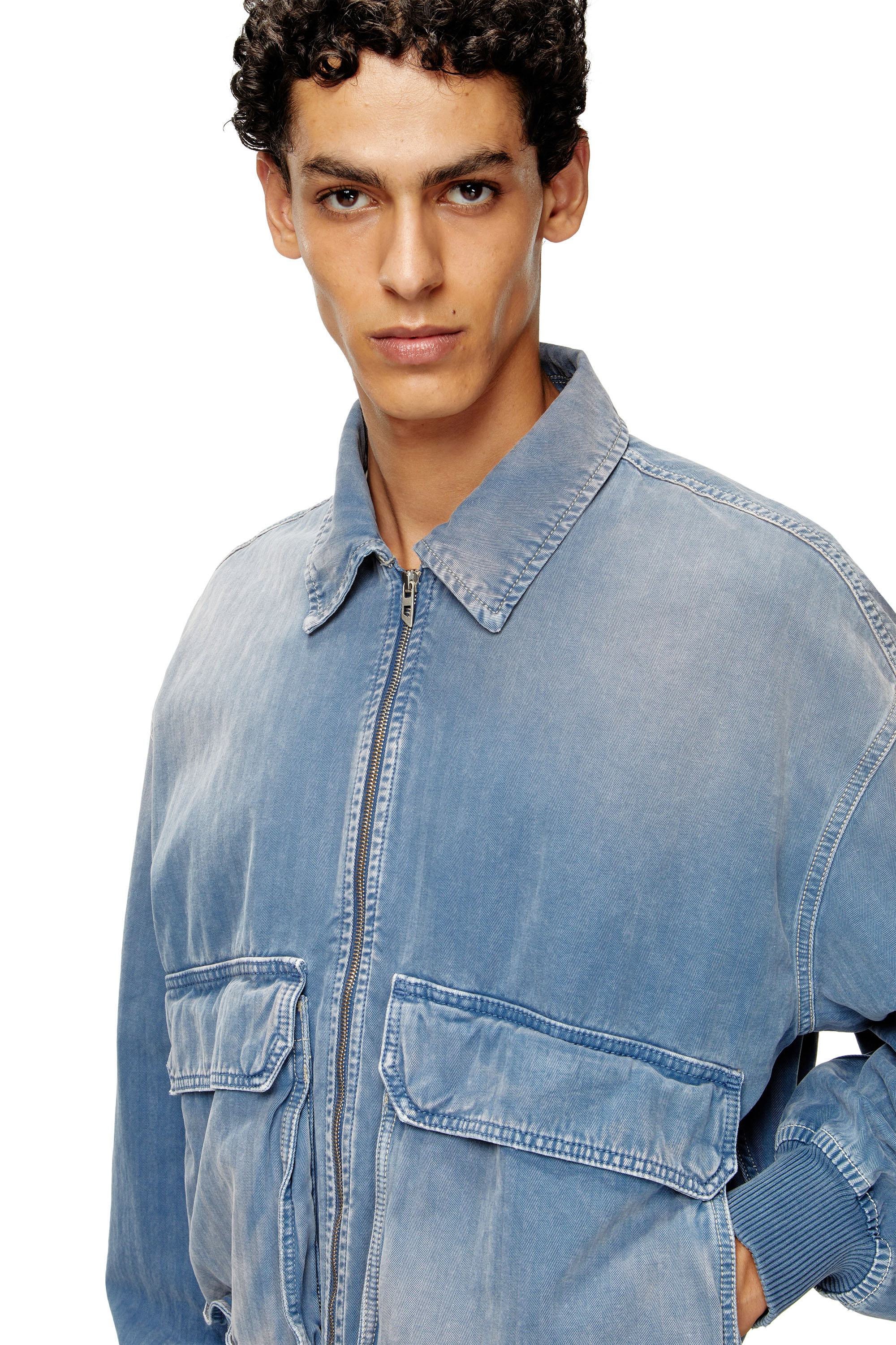 Diesel - D-KURZ, Veste en denim à chevrons coloré Mixte in Bleu - 5