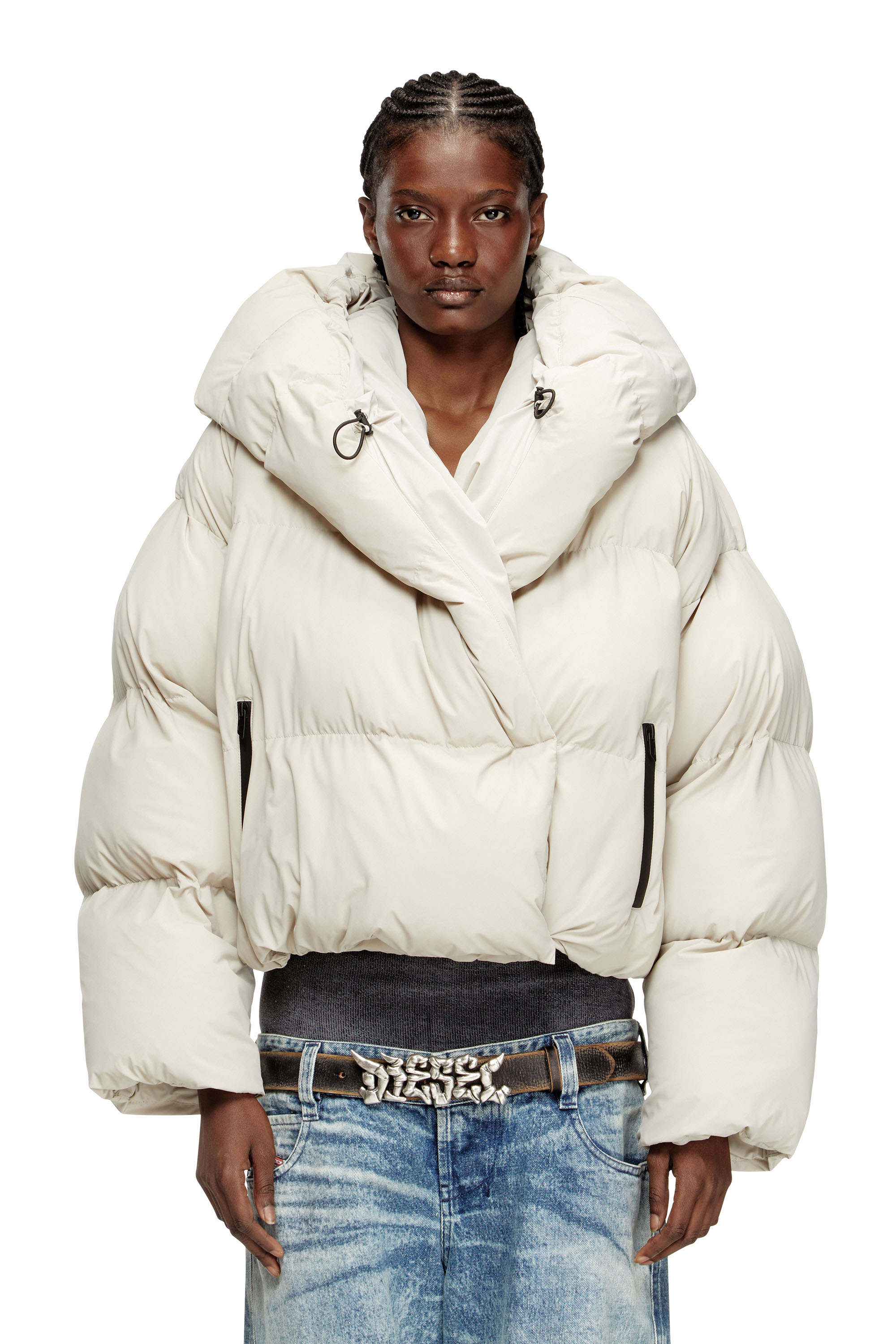 Diesel - W-ILEY-T1, Doudoune enveloppante en nylon bi-stretch Femme in Beige - 1