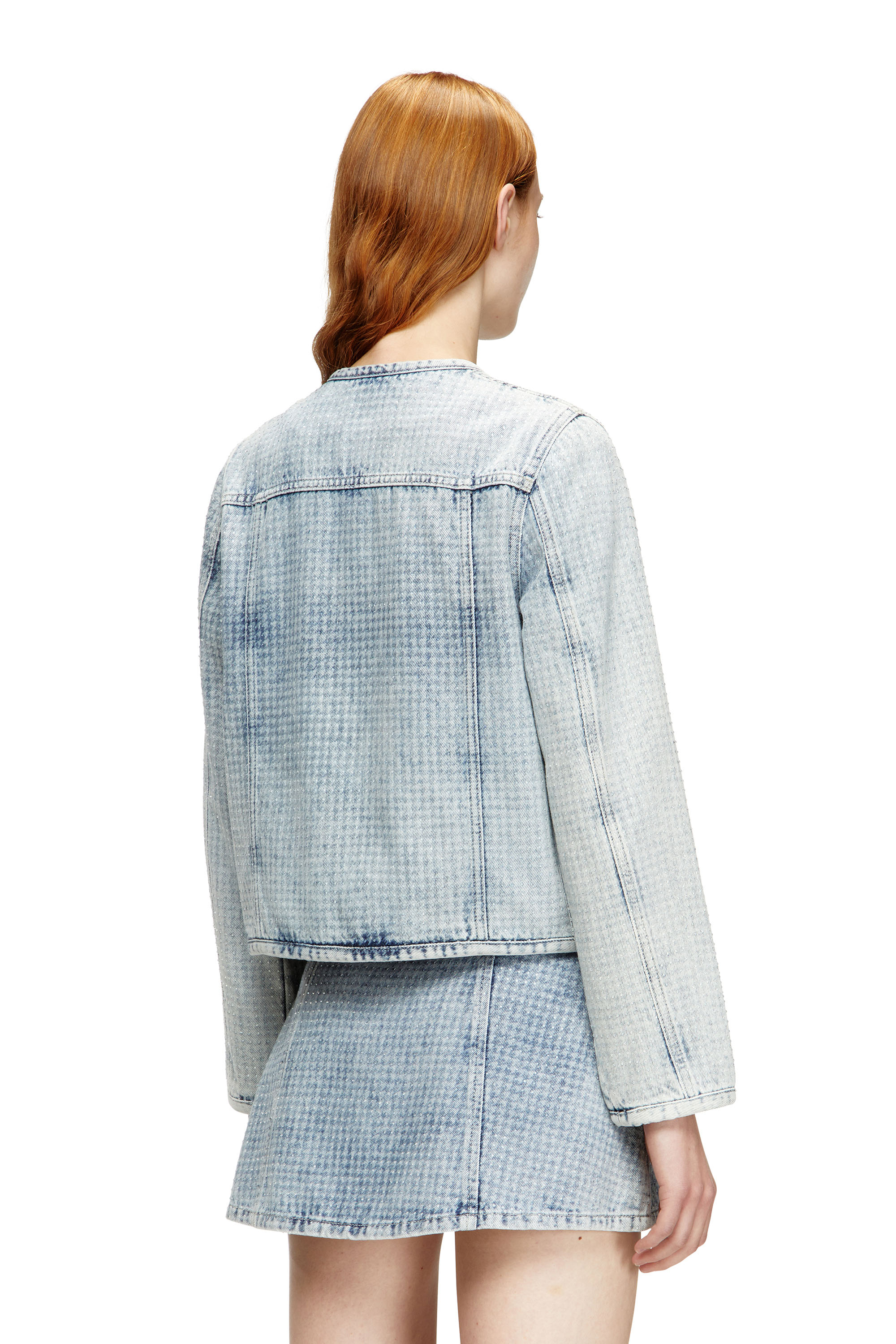 Diesel - DE-GRAFY-S, Veste en denim graphique avec cristaux Femme in Bleu - 4