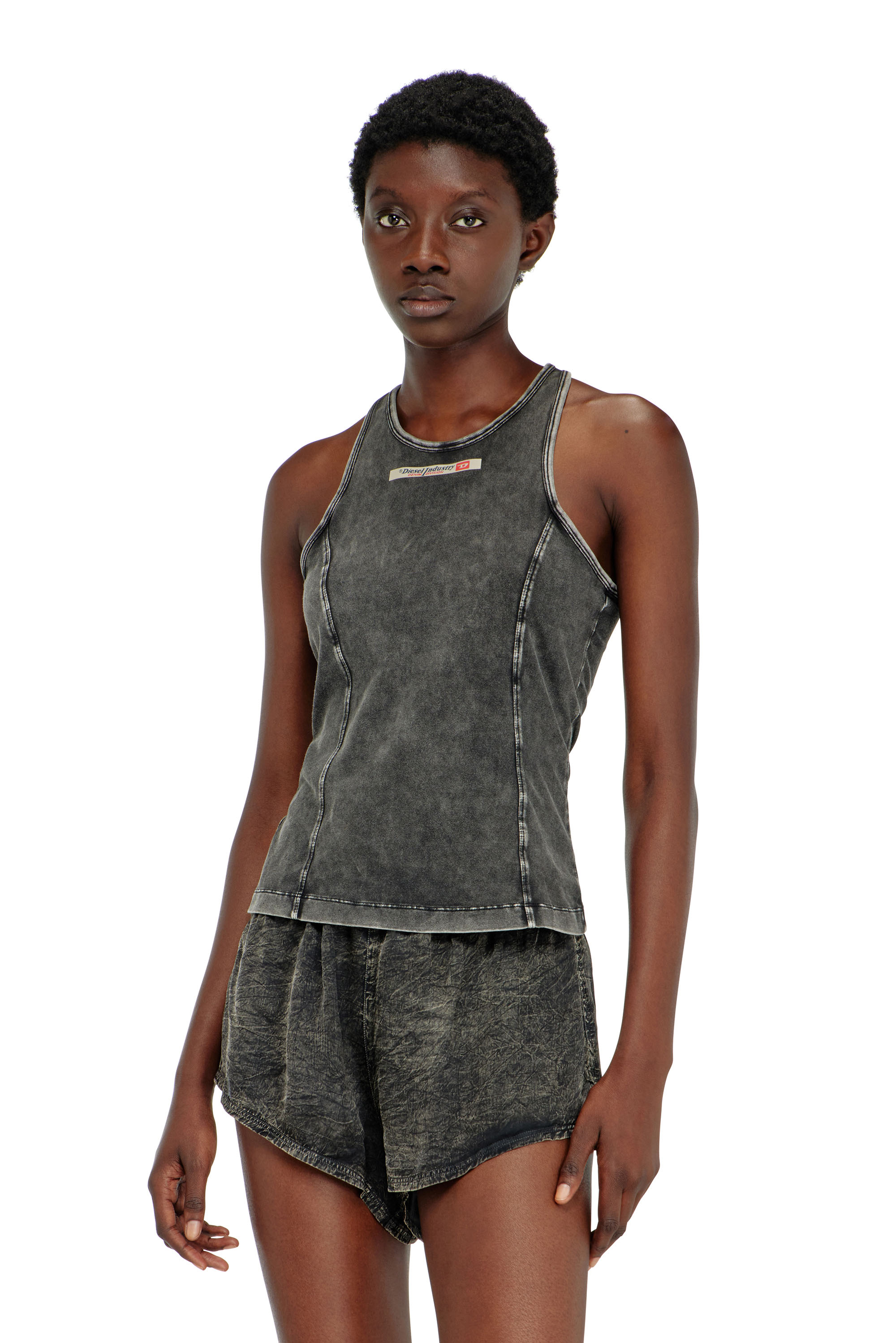 Diesel - IRENE-DNM, D&eacute;bardeur en coton &agrave; effet trait&eacute; Femme in Gris - 2
