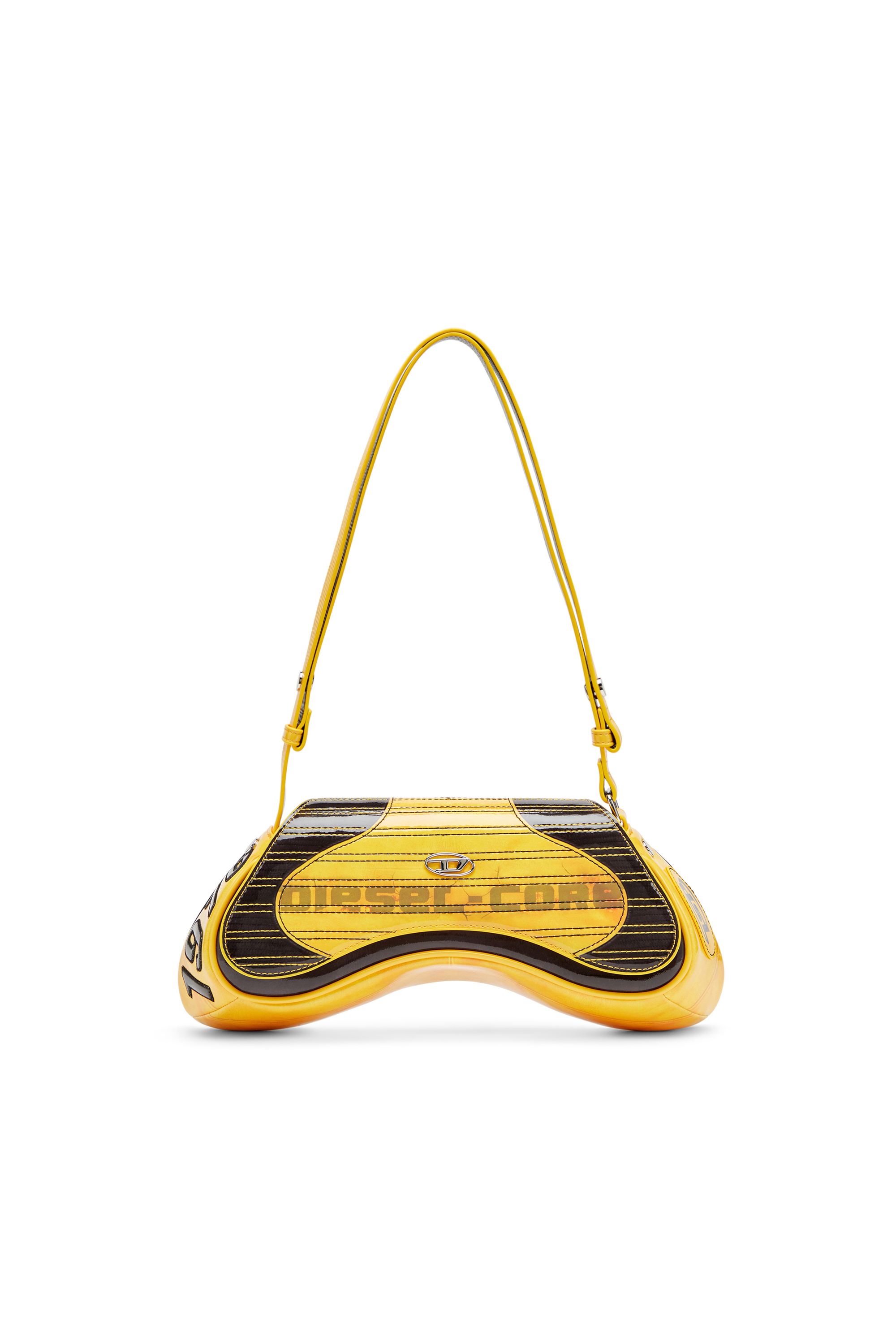 Diesel - PLAY CROSSBODY, Play-Sac en bandoulière brillant avec éléments de motard Femme in Jaune - 1