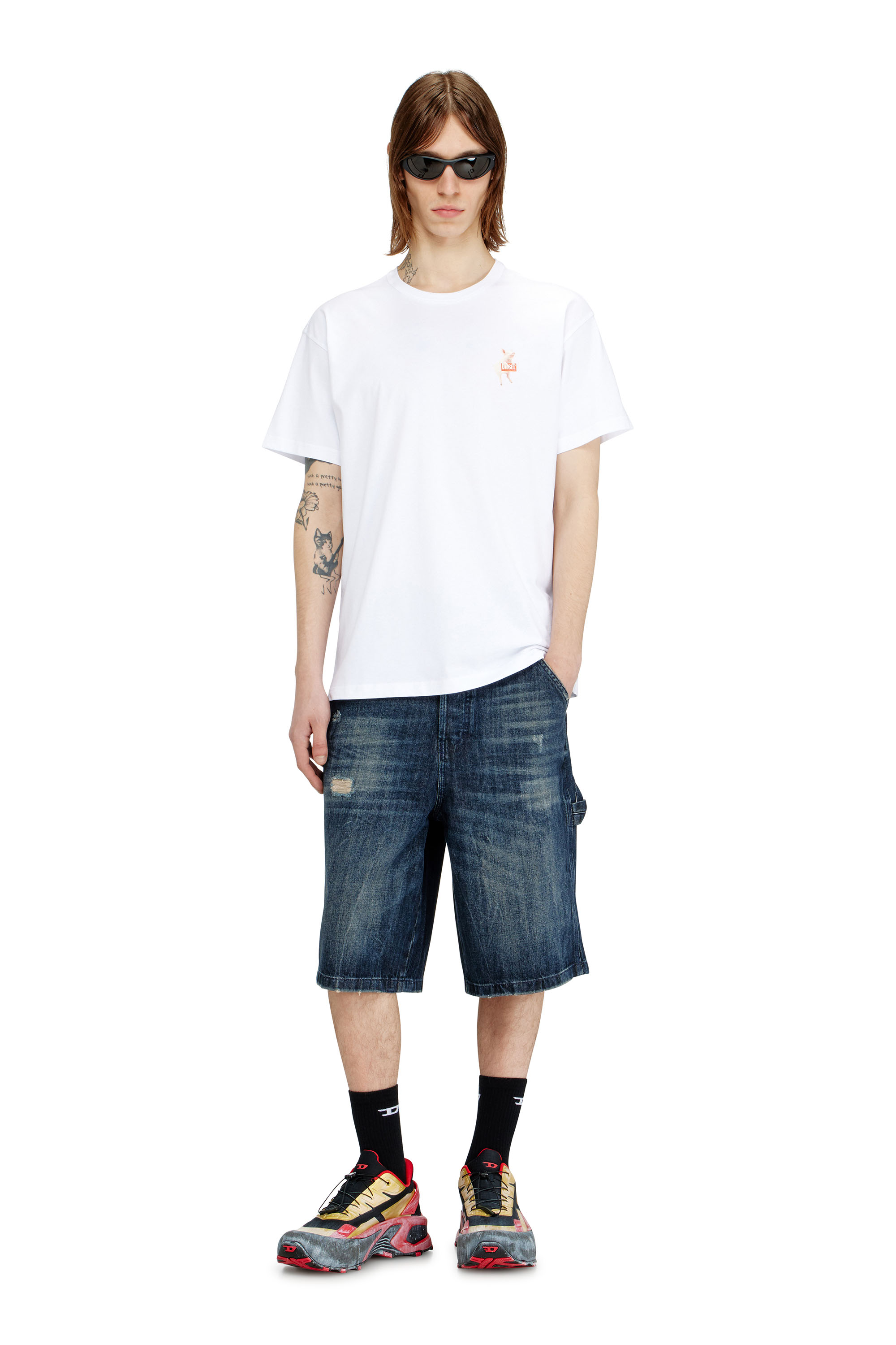 Diesel - T-NORM-V4, T-shirt avec imprim&eacute; cochon et logo Homme in Blanc - 2