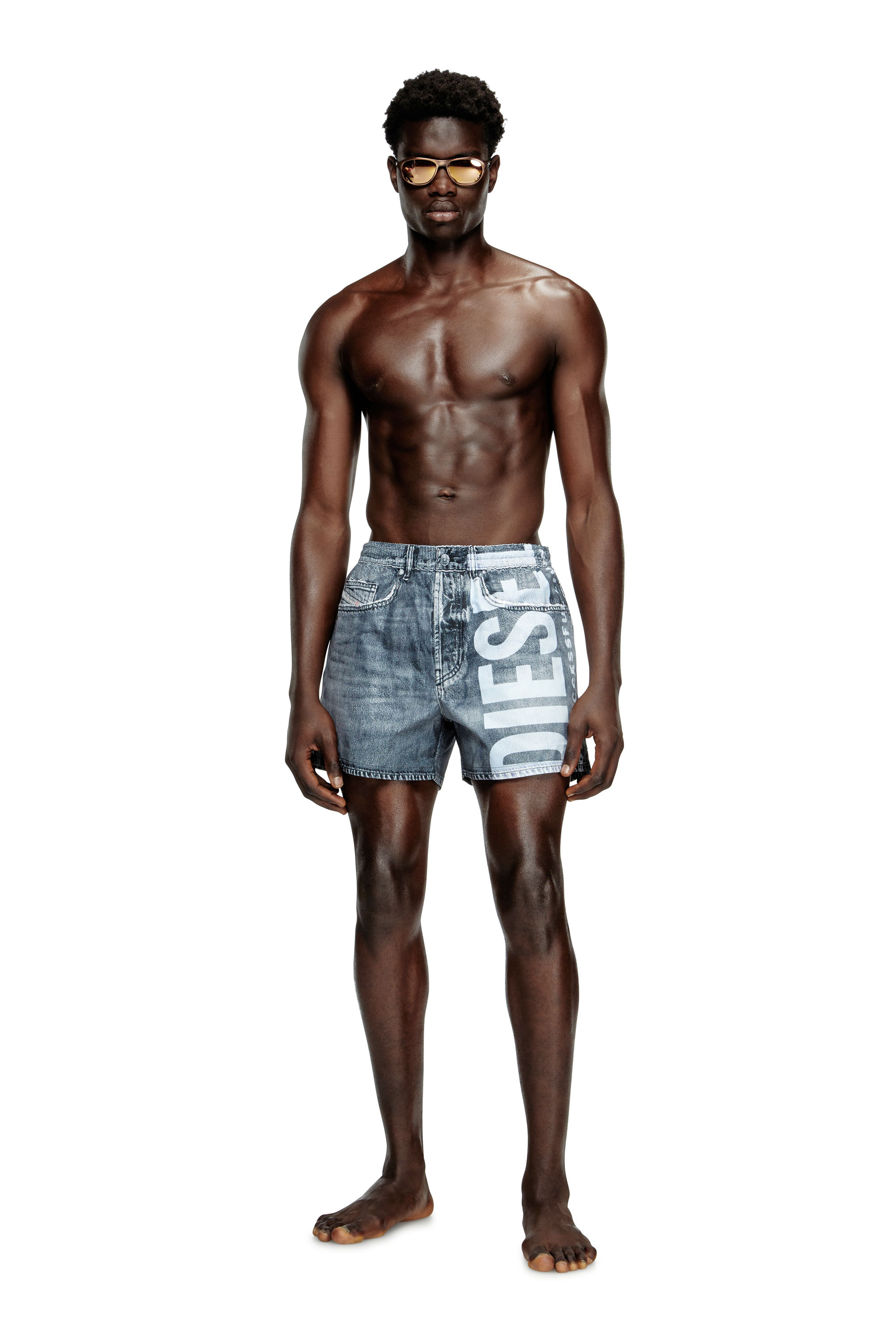 Diesel - KEN-37-DNM, Short de bain mi-long en trompe l'œil-denim Homme in Gris - 1