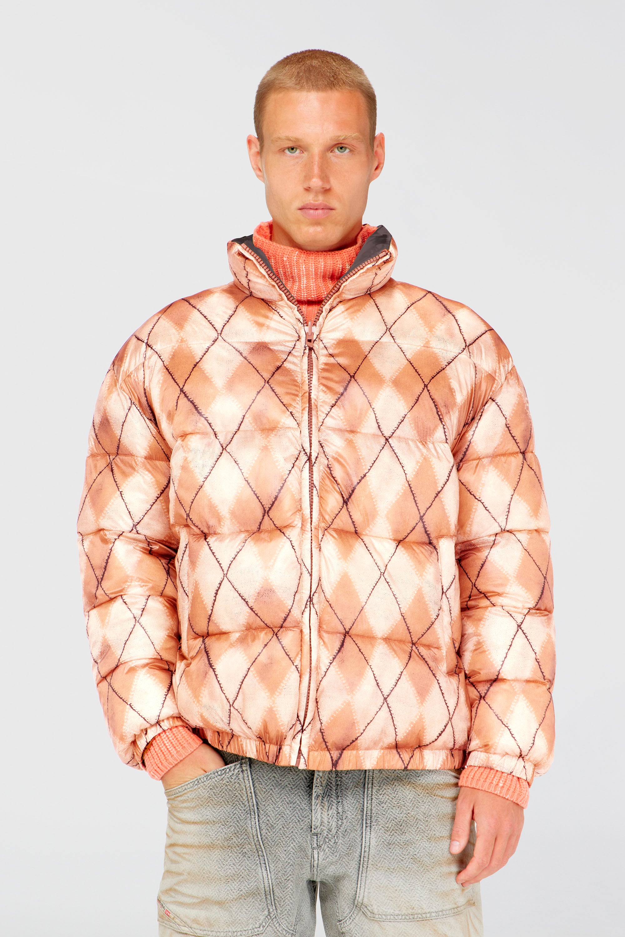 Diesel - W-BOURB-DLCK, Doudoune r&eacute;versible &agrave; motif losange Homme in Polychrome - 1
