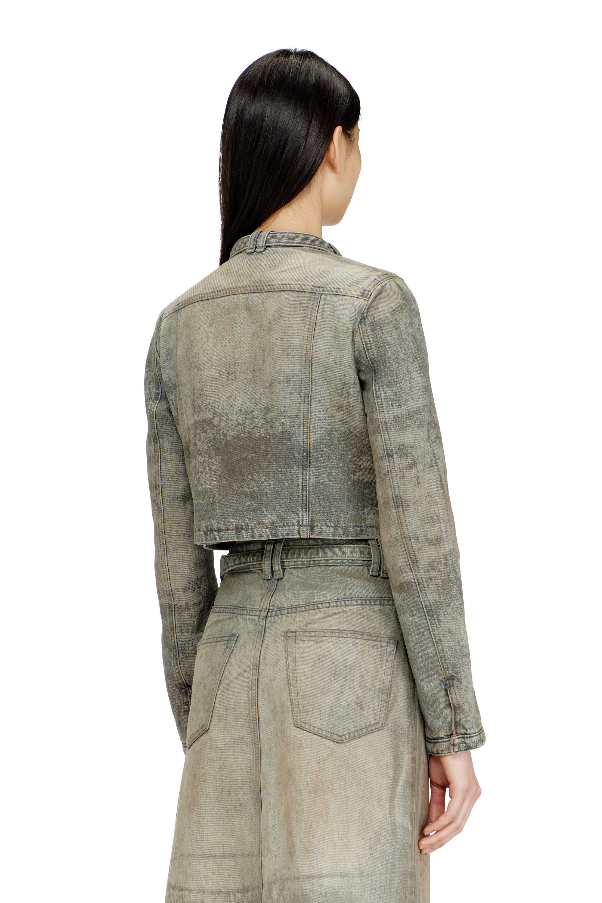 Diesel - DE-SAPHIX-FSI1, Veste courte en denim satin de coton-chanvre Femme in Gris - 4