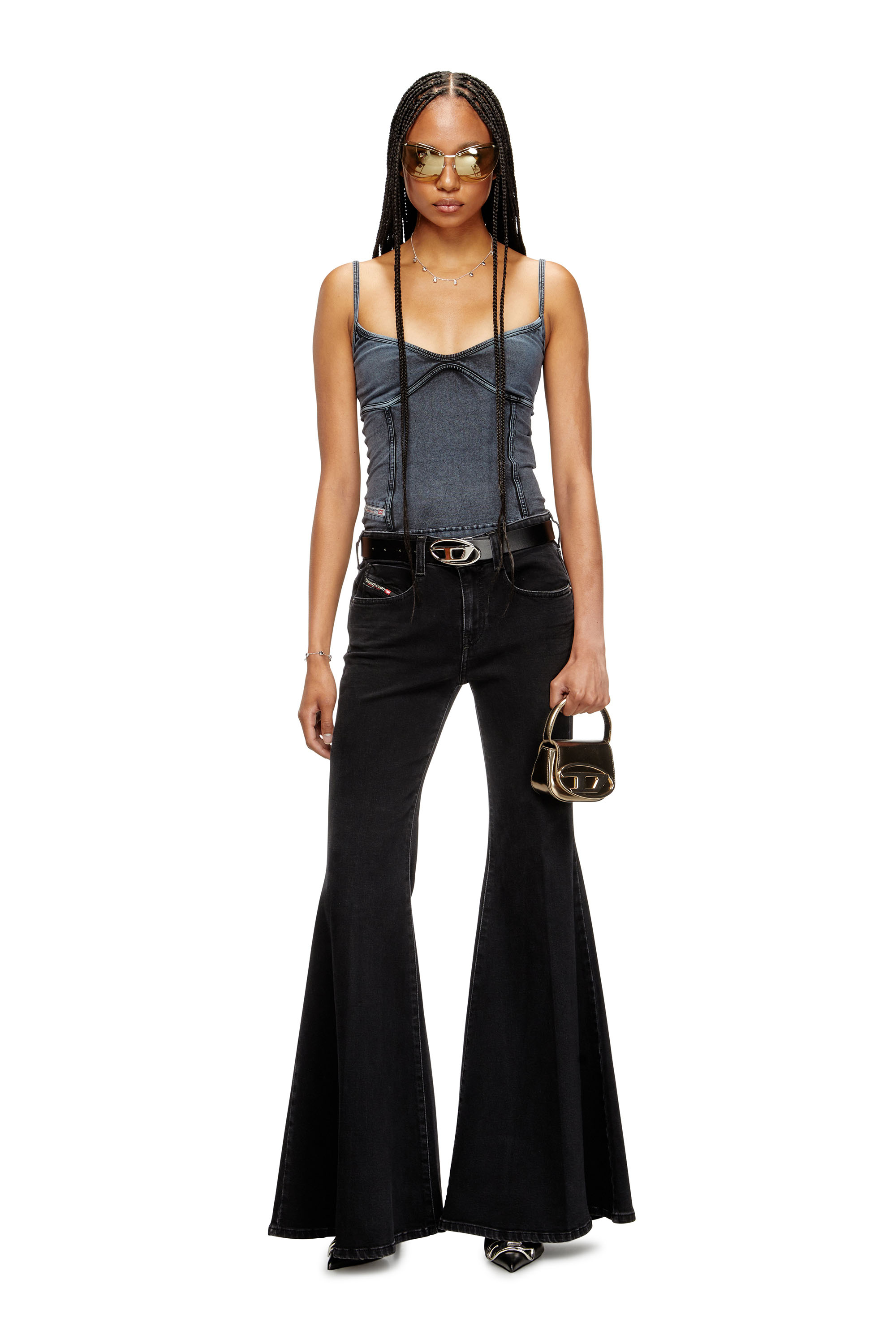 Diesel - Flare Jeans 1970 D-Bleess 09M69 Femme, Noir/Gris foncé - Image 2
