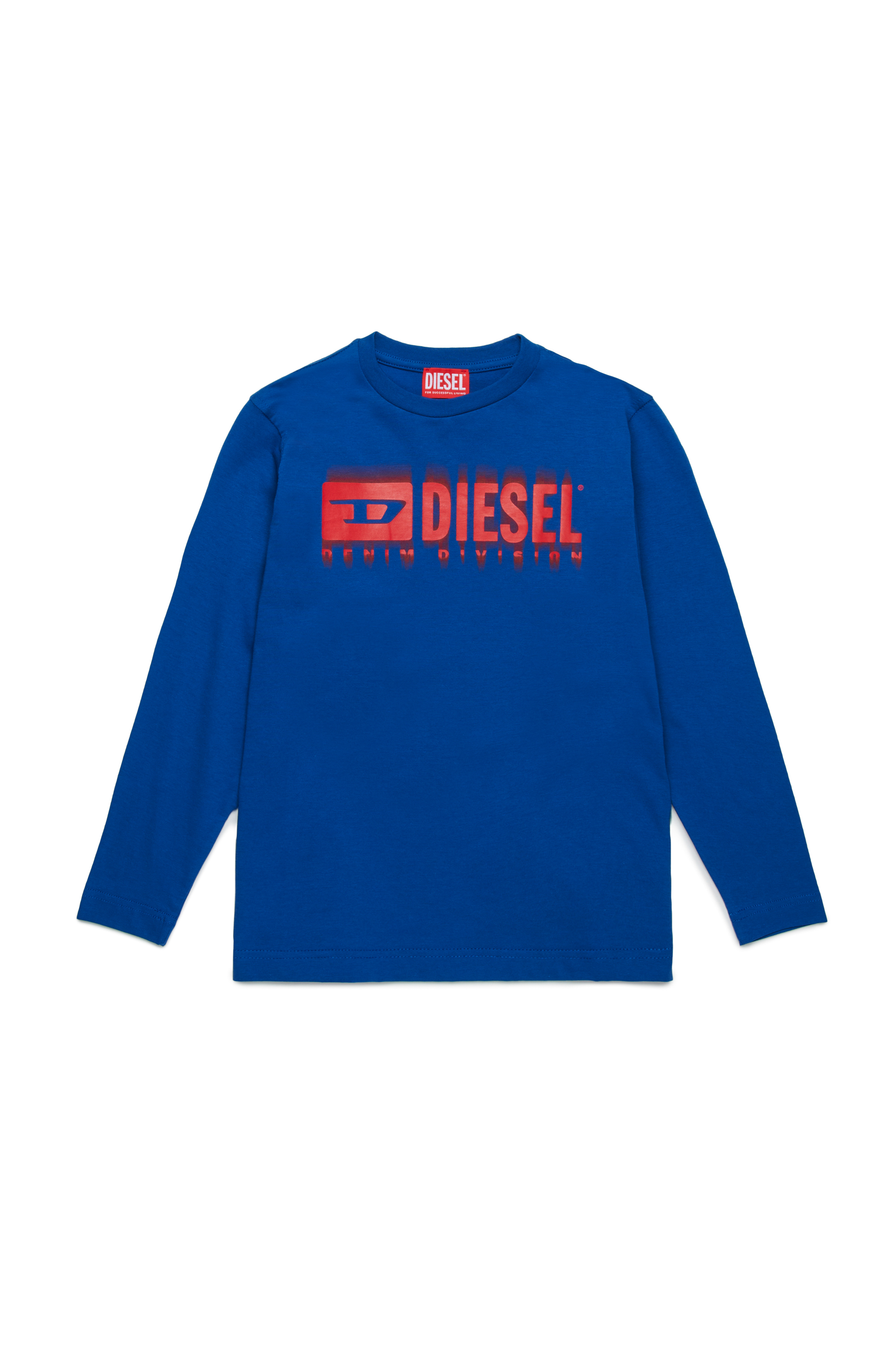 Diesel - TDIEGORL6LS, T-shirt à manches longues avec logo taché Homme in Bleu - 1