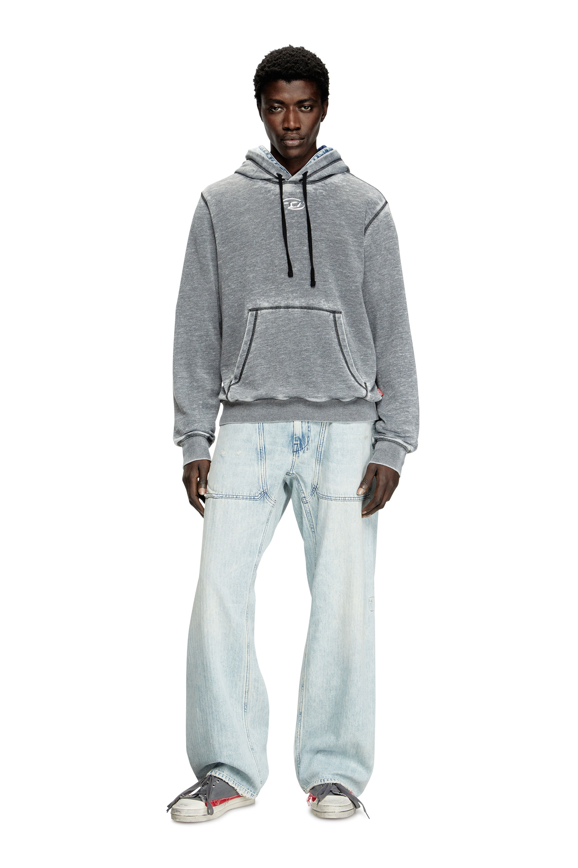 Diesel - S-GINN-HOOD-PAK, Sweat-shirt à capuche burnout avec logo aspect métal Homme in Gris - 2