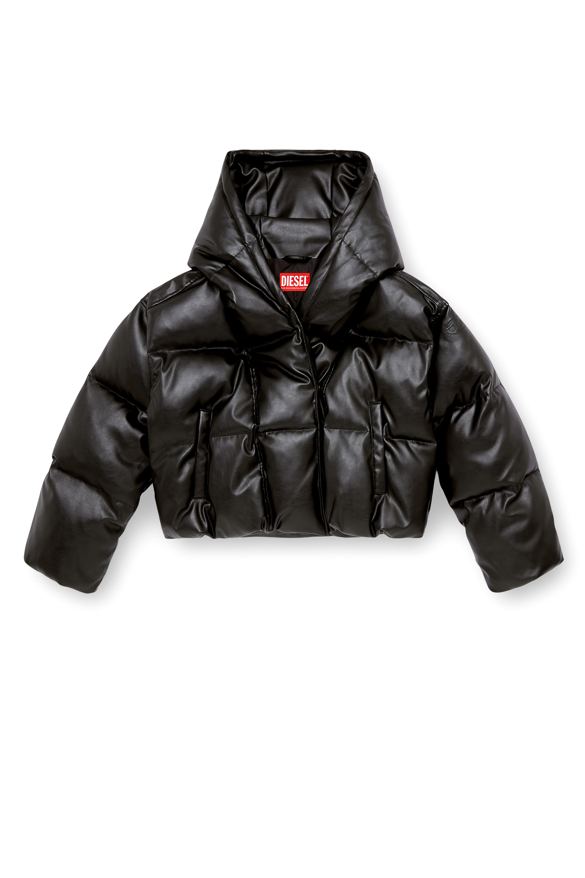 Diesel - W-ILLEY, Veste matelassée à capuche en tissu enduit Femme in Noir - 3