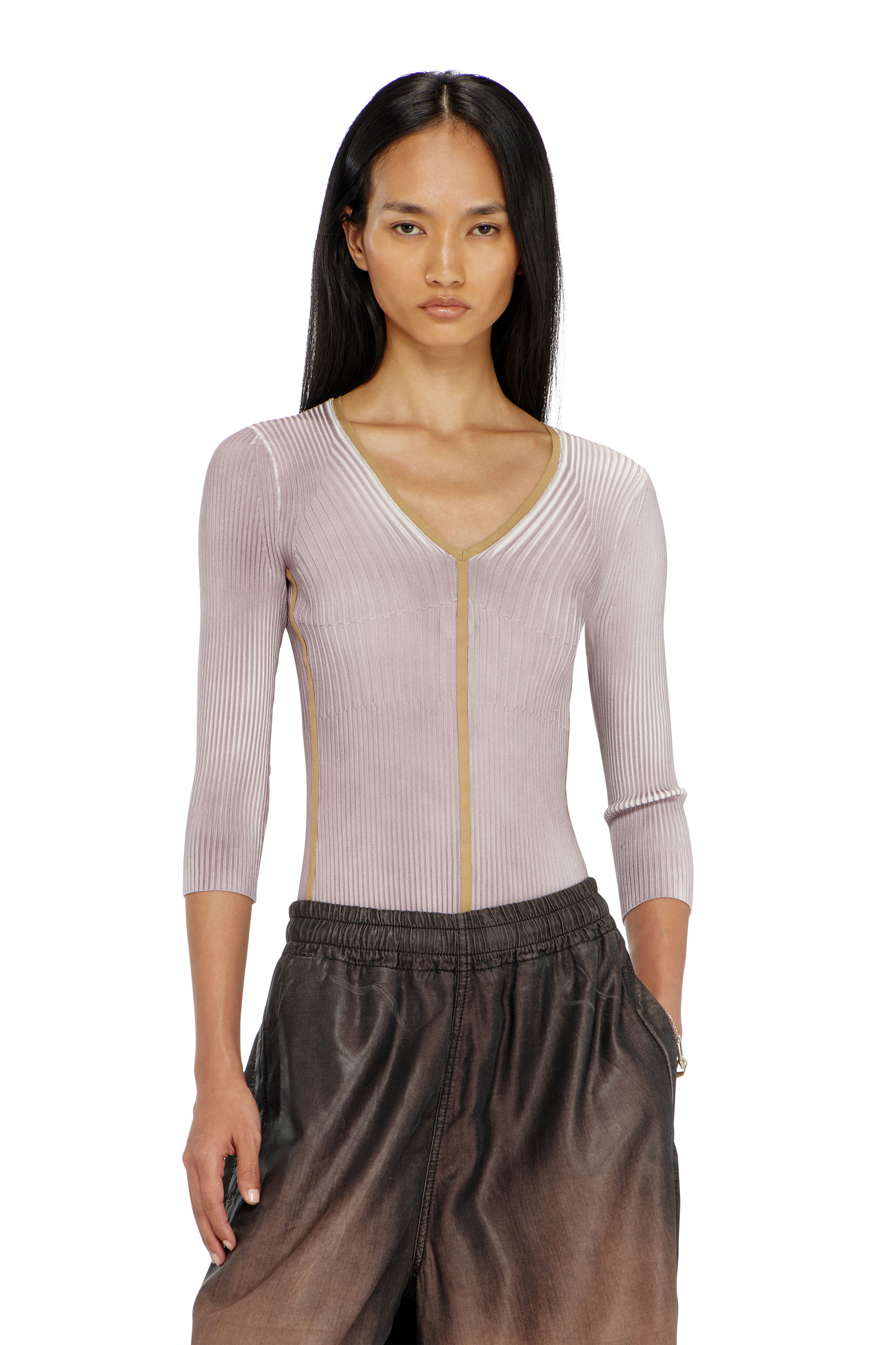 Diesel - M-SARMANI, Pull en maille &agrave; col V c&ocirc;tel&eacute; avec bandes contrastantes Femme in ToBeDefined - 1