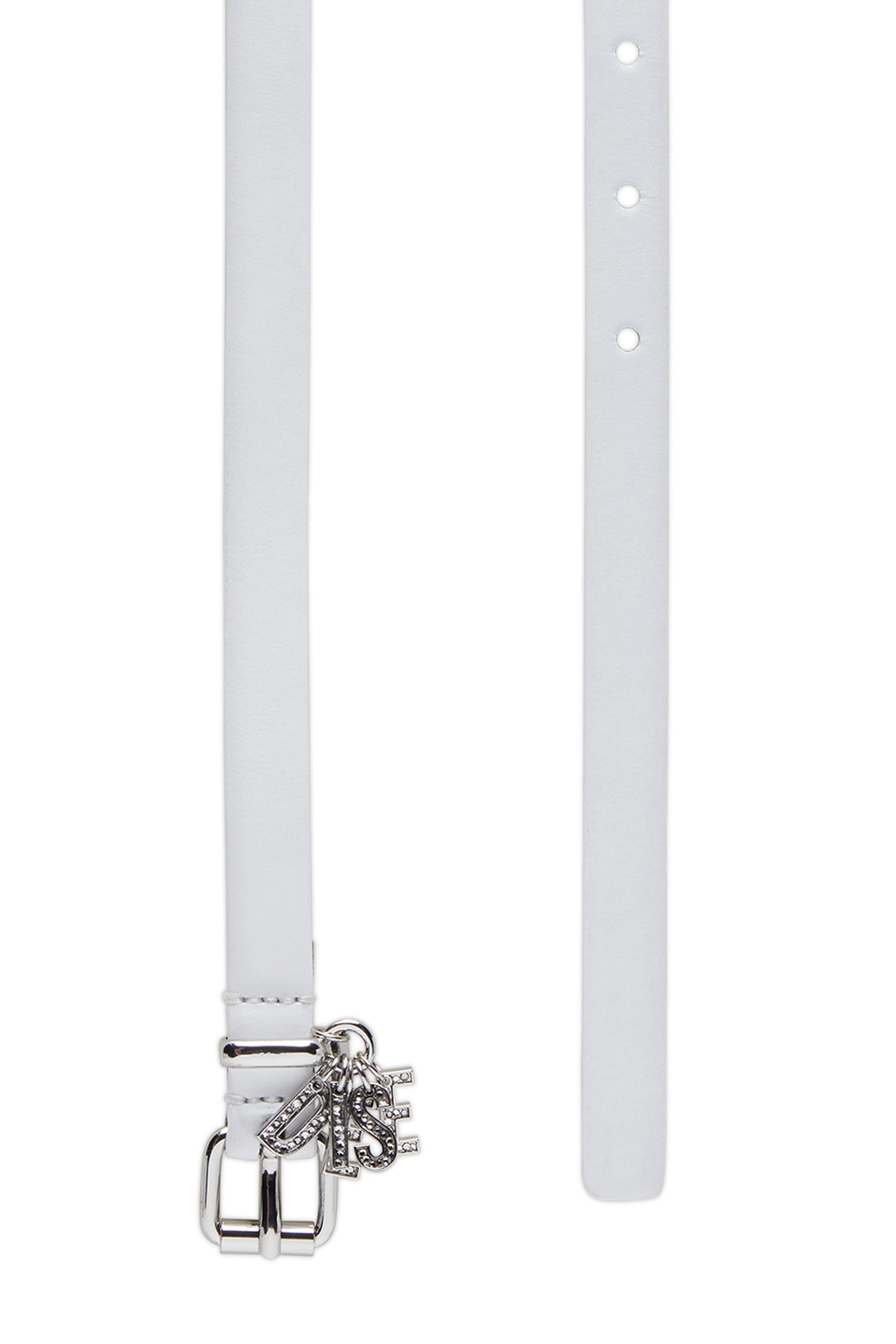 Diesel - B-CHARM-LOOP, Ceinture 1.4 cm en cuir avec breloques à logo en cristaux Femme in Blanc - 2