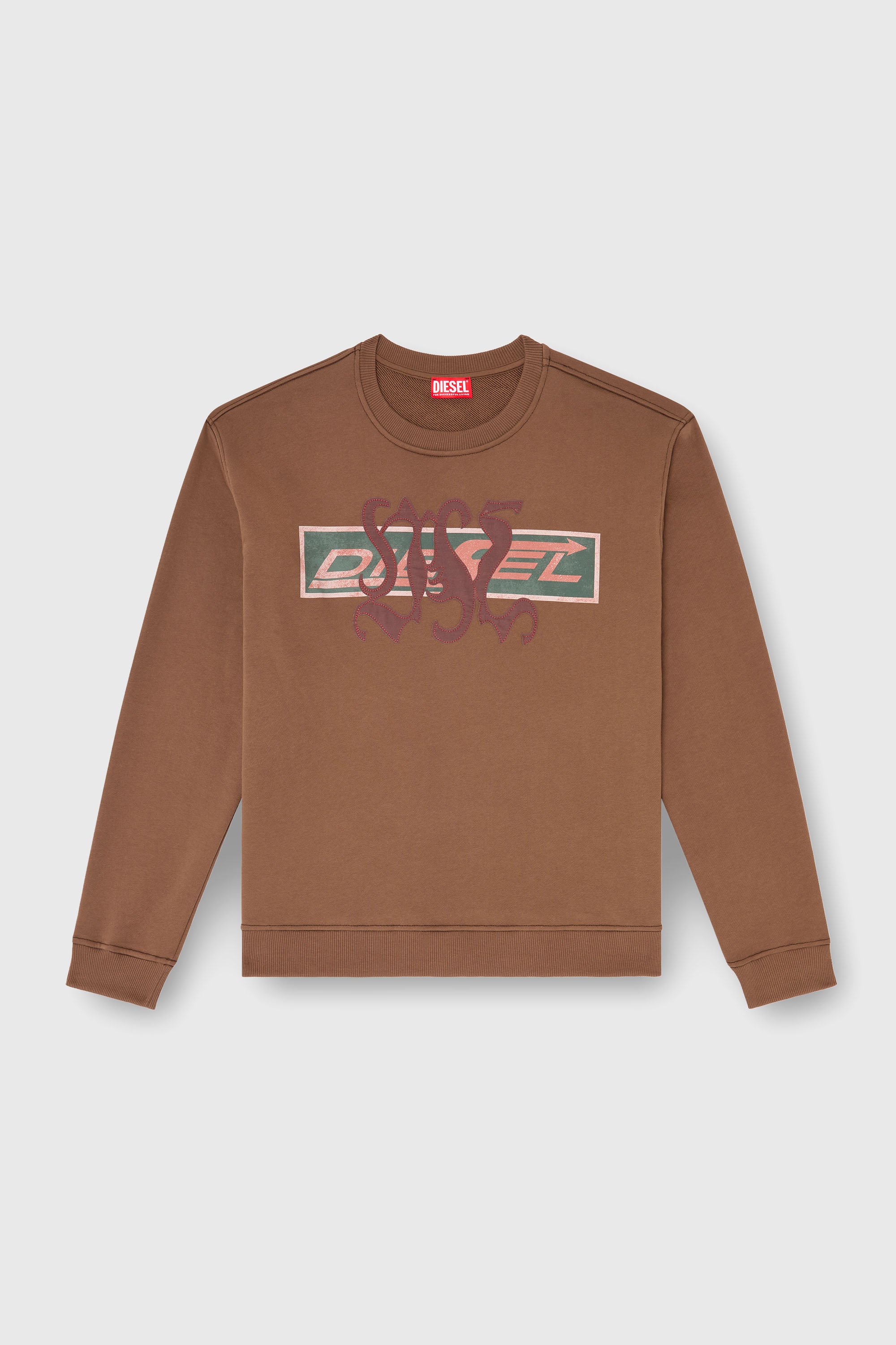 Diesel - S-NORM-AA6, Sweatshirt avec imprim&eacute;s graphiques et patchs Homme in Marron - 2
