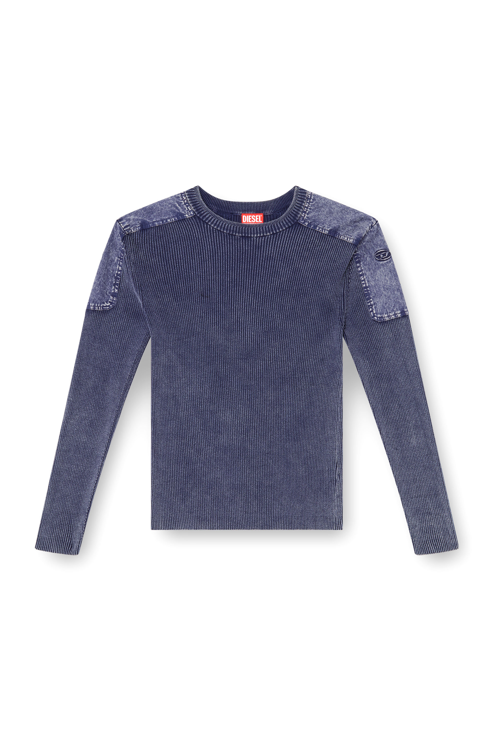 Diesel - K-MARTIN, Pull avec empiècements en denim sur les épaules Homme in Bleu - 3