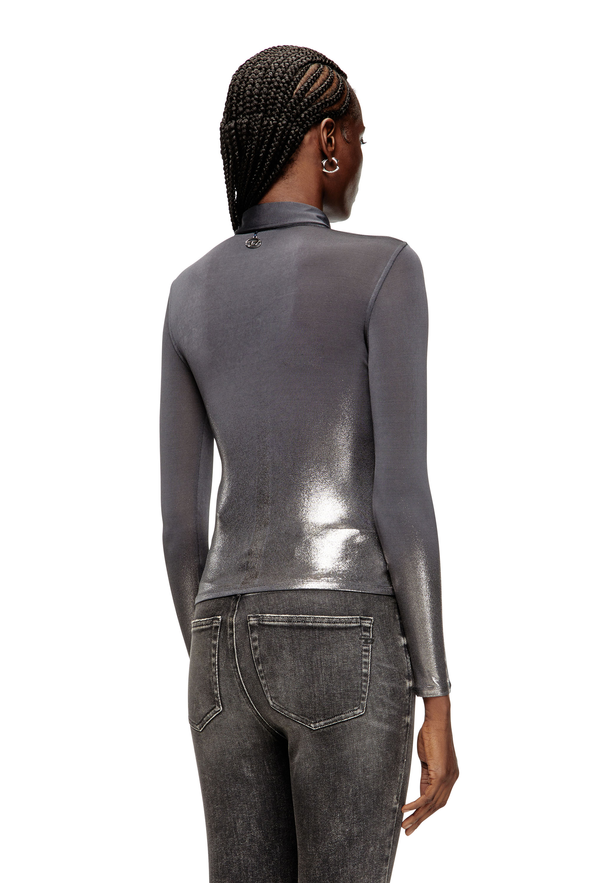 Diesel - C-POL, Chemise en acétate avec boutons et feuille métallique Femme in Gris - 4