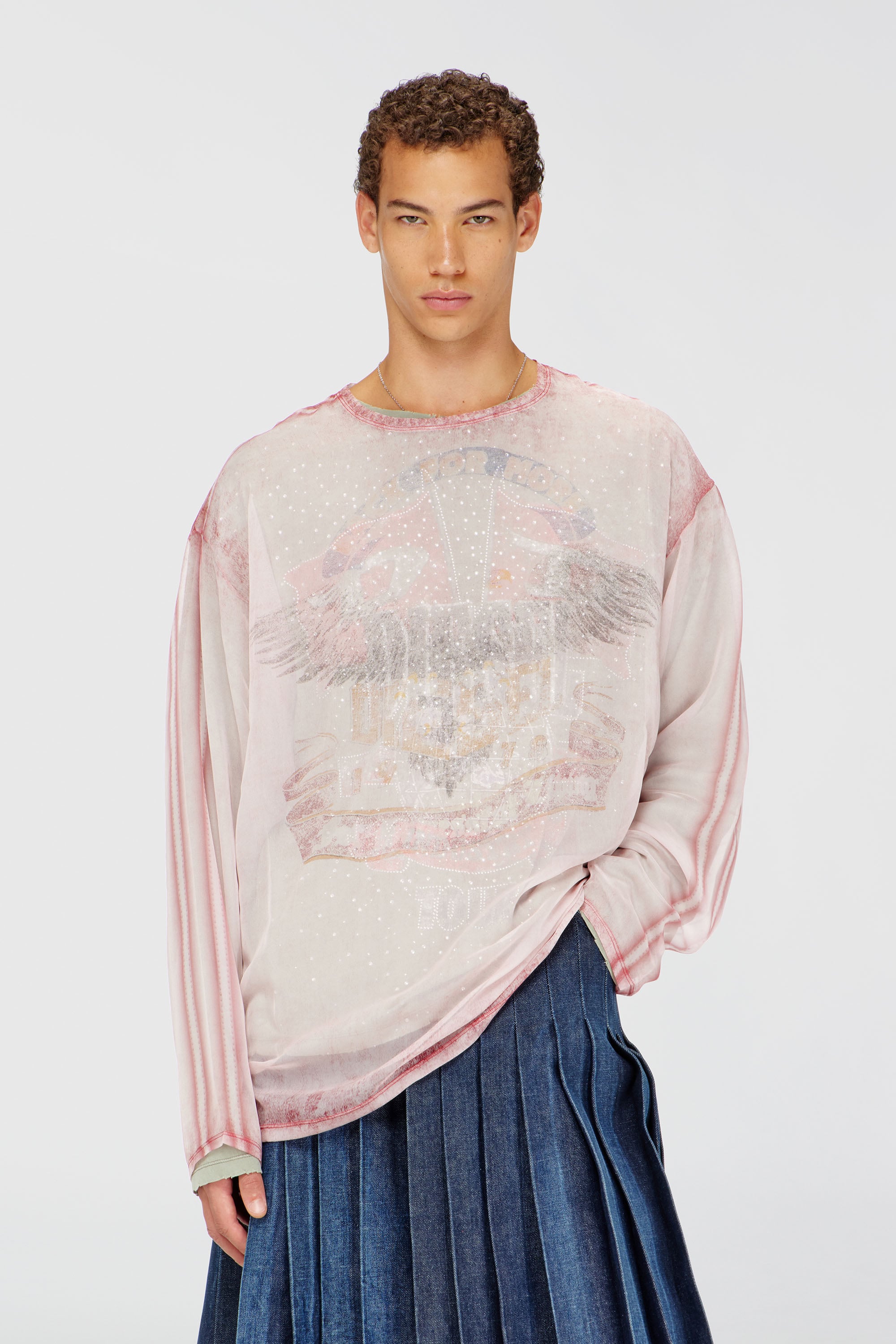 Diesel - T-DOUBLEX-LS, Top en chiffon transparent avec motif concert Homme in Rose - 1