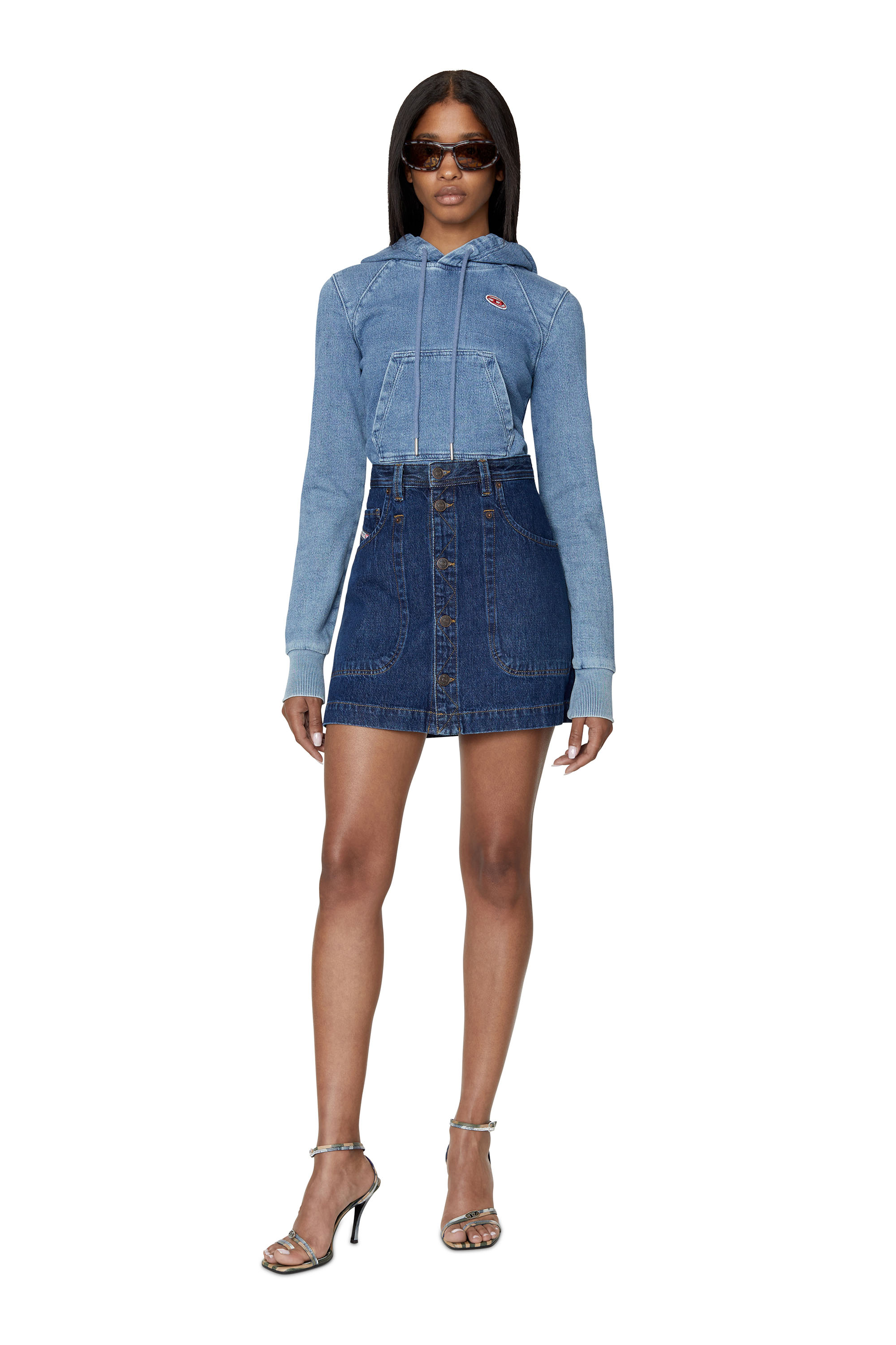 Diesel - DE-ALBUS A-LINE SKIRT, Mini-jupe trap&egrave;ze en denim Femme in Bleu - 1