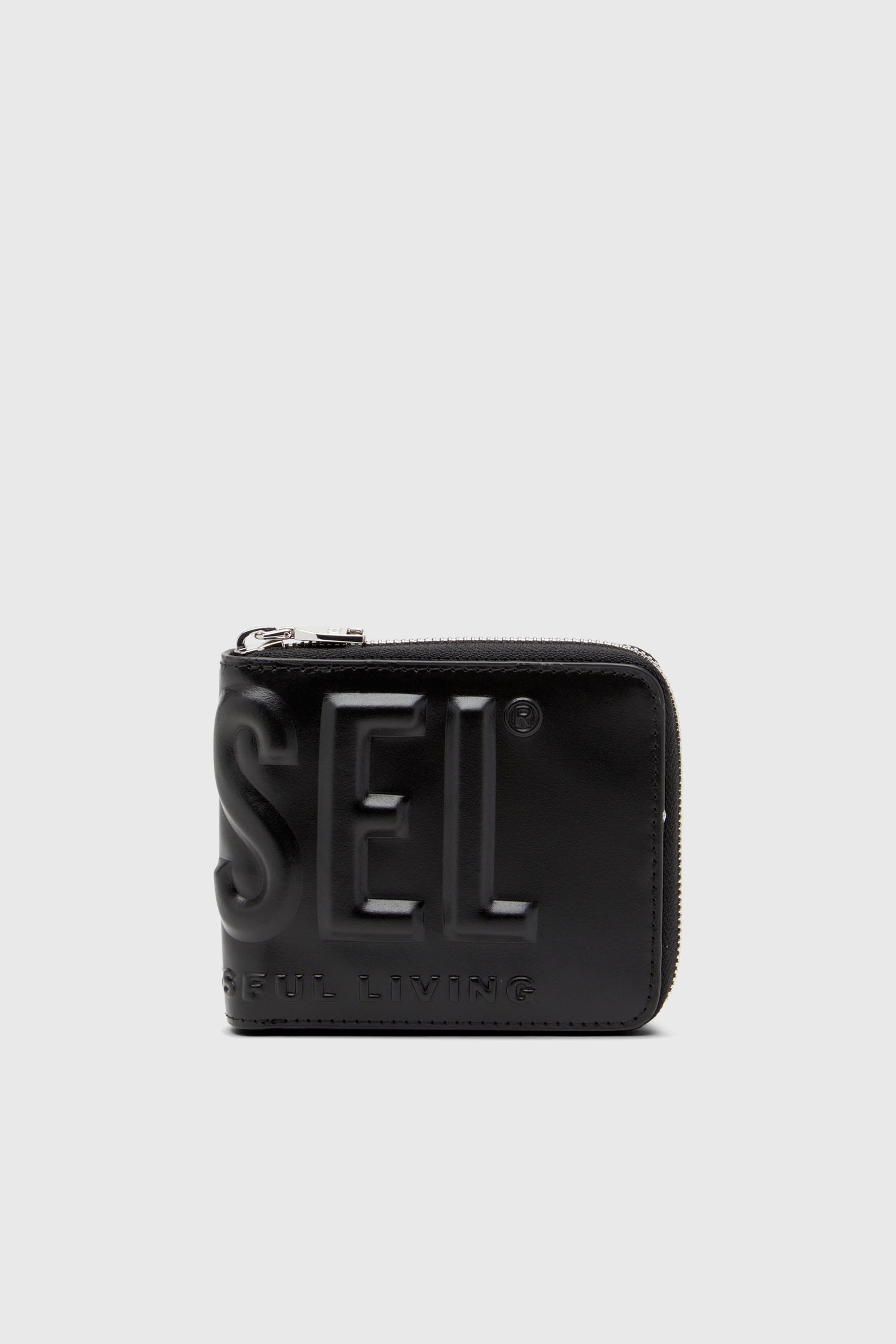 Diesel - DSL 3D- BI FOLD COIN ZIP XS, Portefeuille zipp&eacute; en cuir avec logo emboss&eacute; Homme in Noir - 1