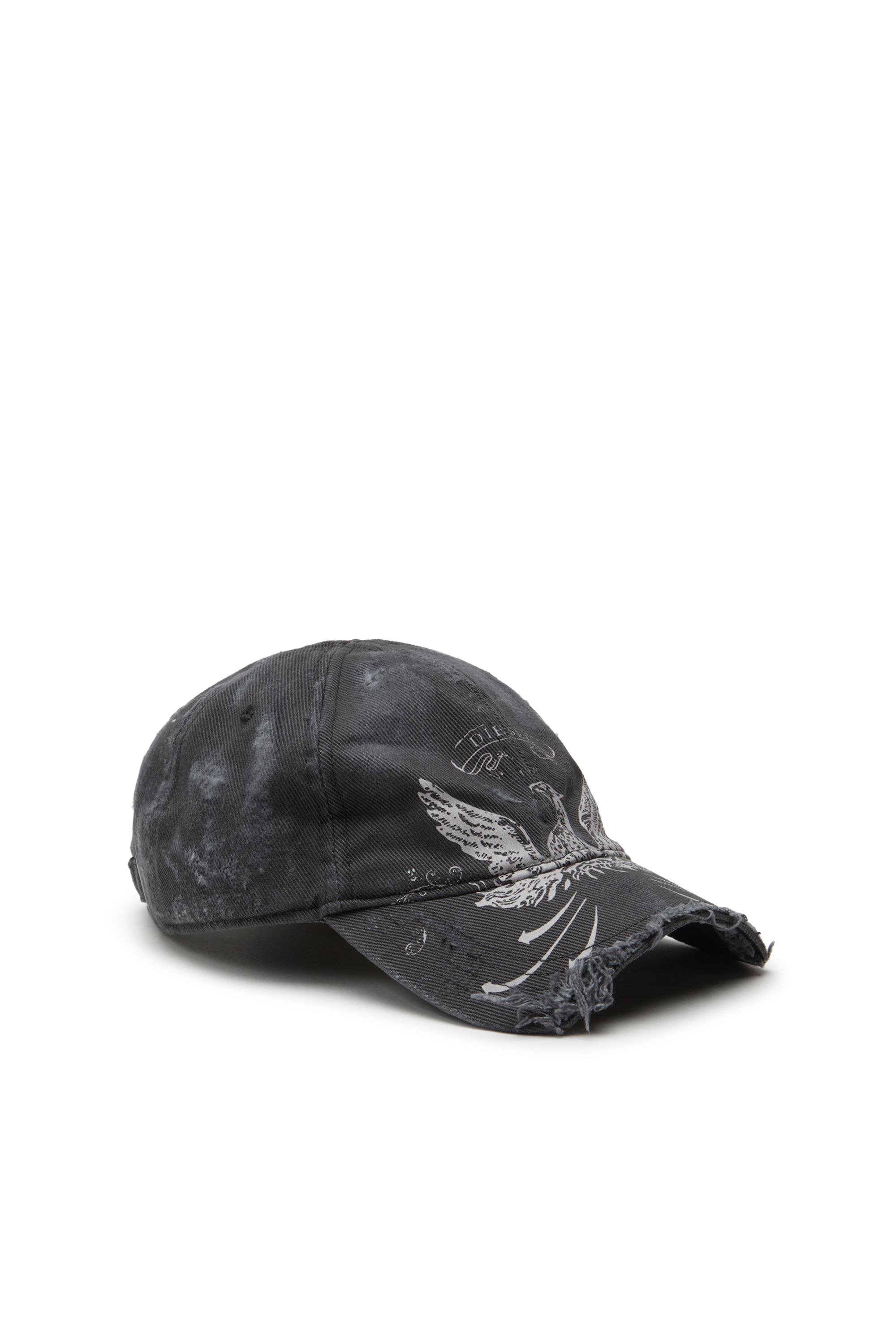 Diesel - C-FENIX, Casquette de baseball effet vieilli avec imprimé du phénix Homme in Noir - 1