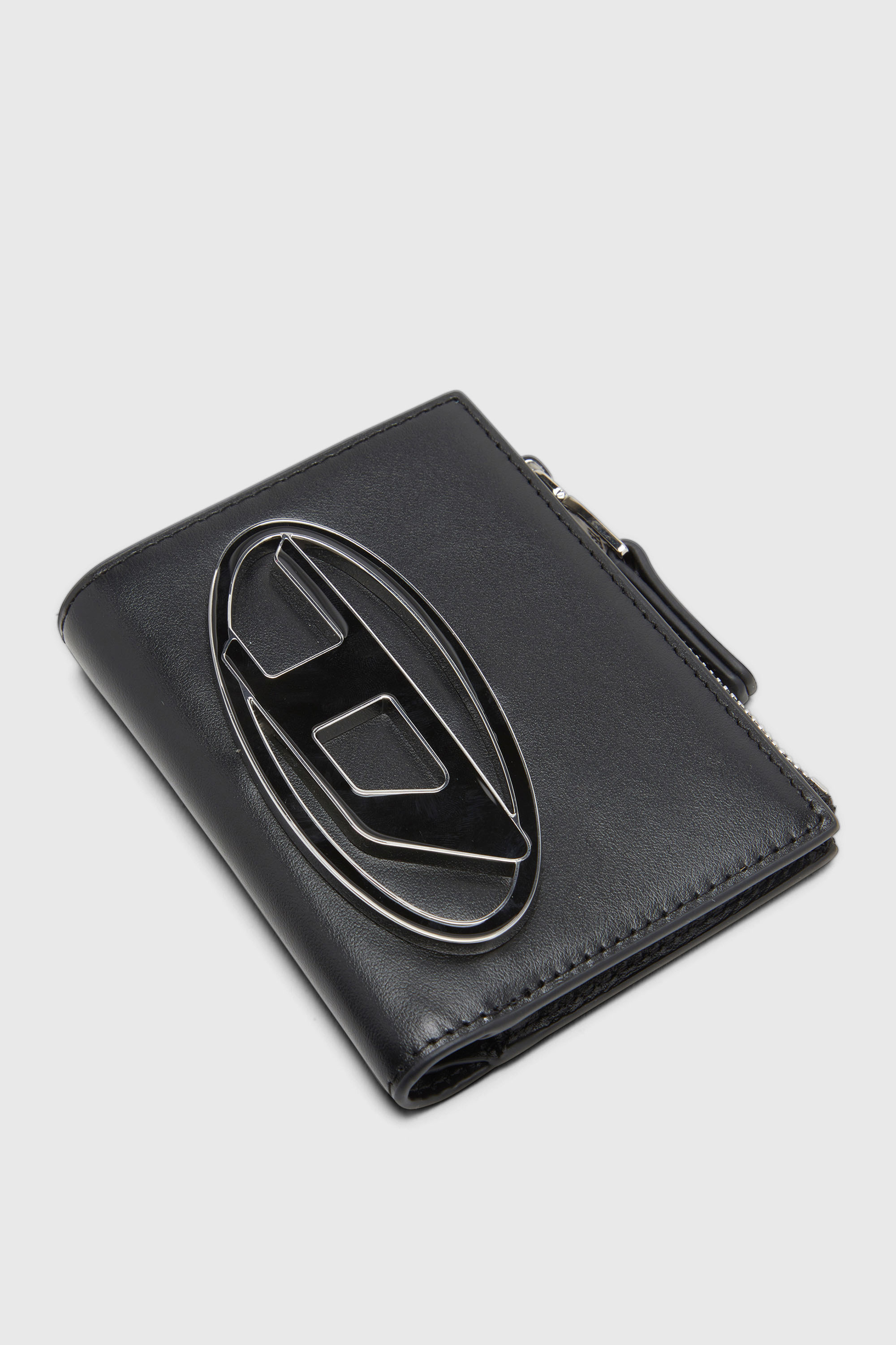 Diesel - 1DR BI-FOLD ZIP II, Petit portefeuille en cuir avec plaque &agrave; logo Femme in Noir - 4