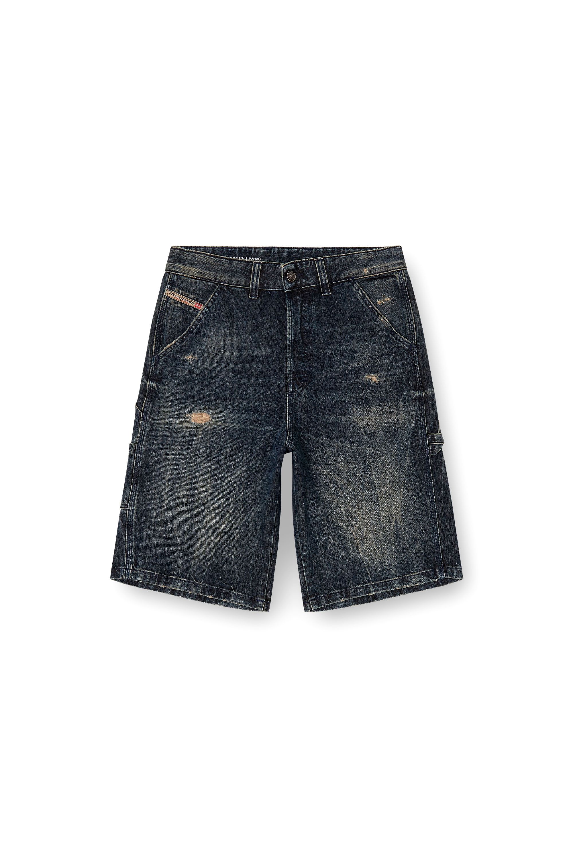 Diesel - D-LIVERY-W-SHORT, Short en denim coupe d&eacute;contract&eacute;e avec usures Homme in Bleu - 2
