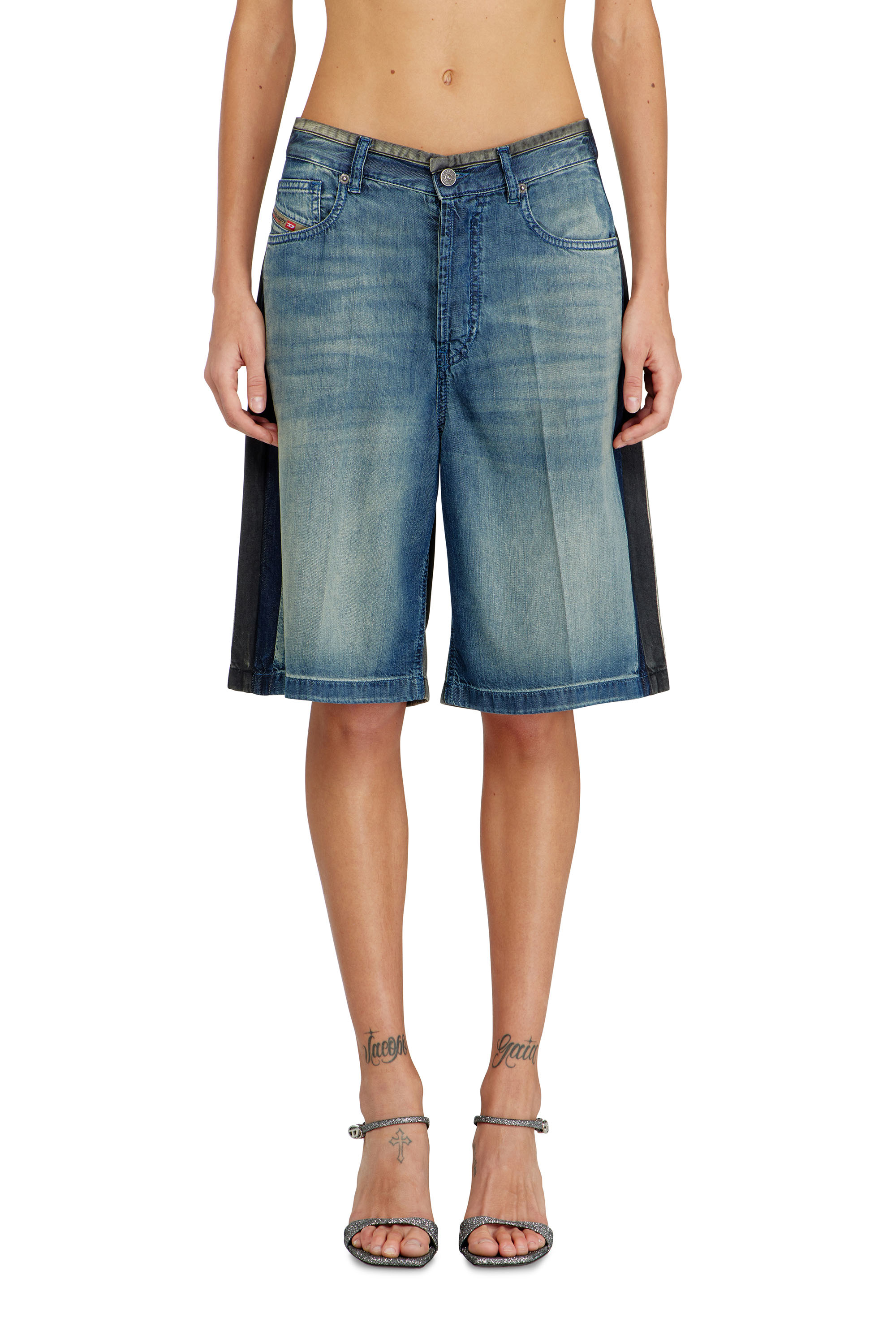 Diesel - DE-SIRE-SHORT-S1, Bermuda en denim &agrave; lavages contrast&eacute;s Femme in ToBeDefined - 1