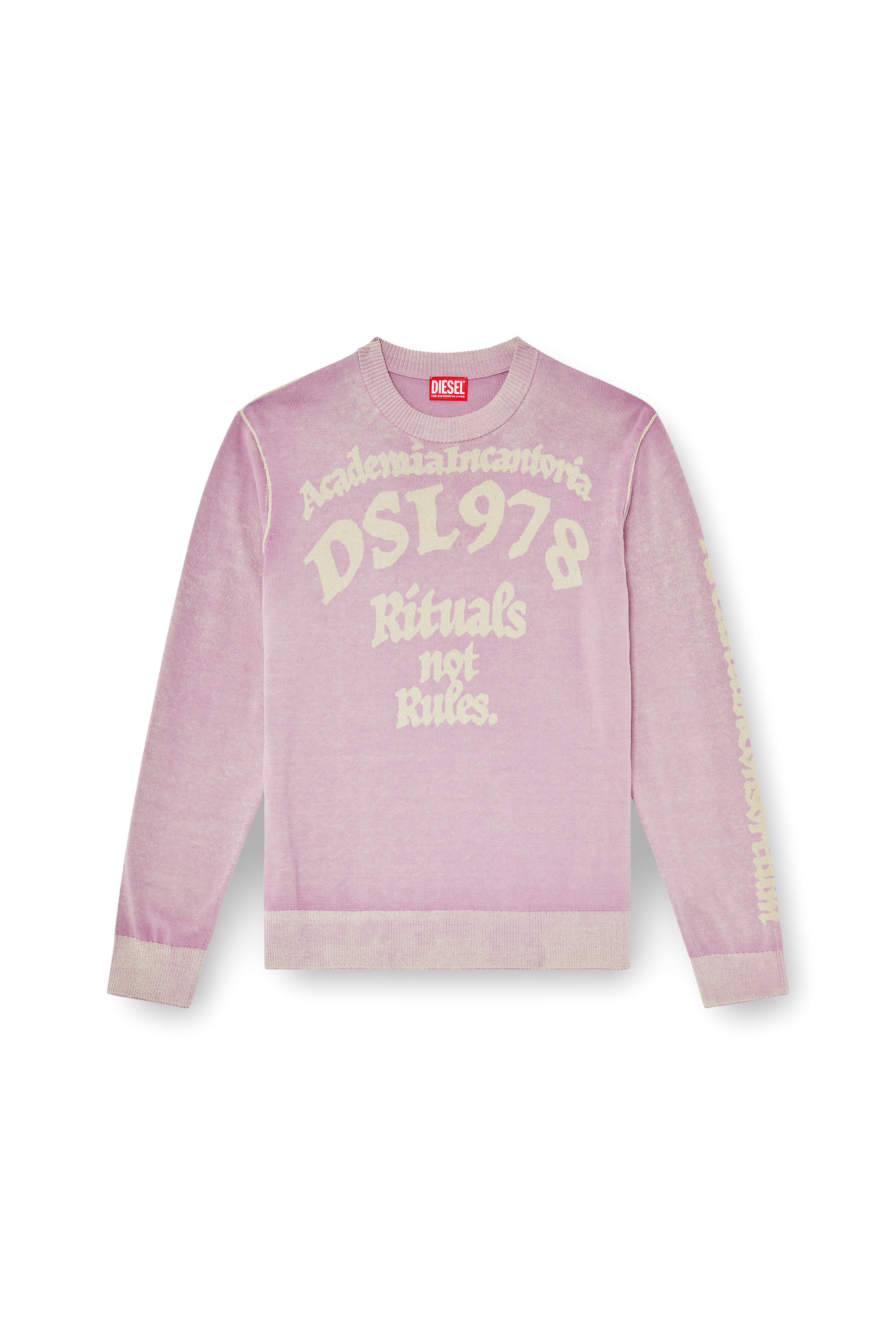 Diesel - K-LAUTI, Pull en coton trait&eacute; avec slogan Homme in Violet - 3