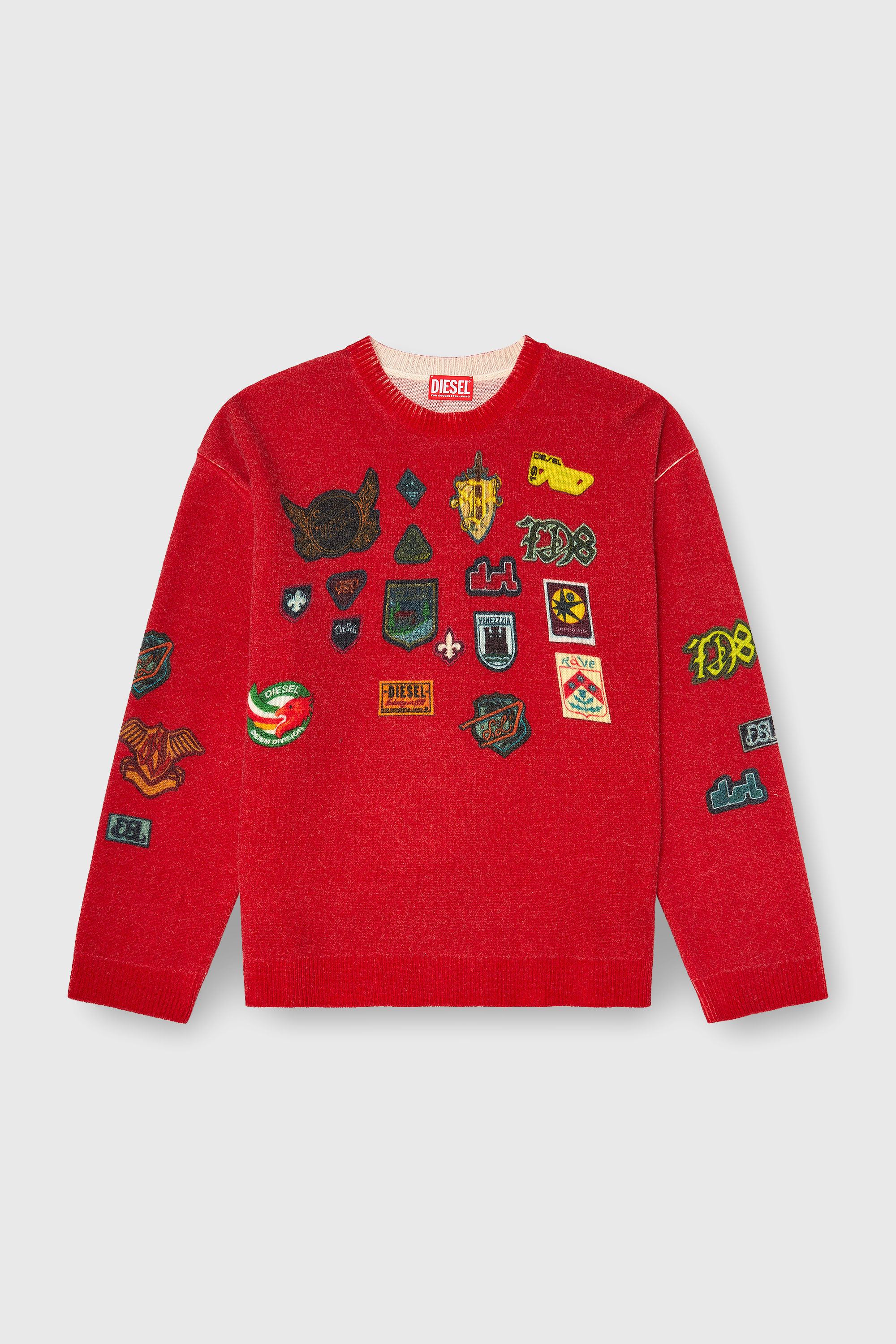 Diesel - K-PATCY, Pull en laine avec patchs imprim&eacute;s Homme in Rouge - 2