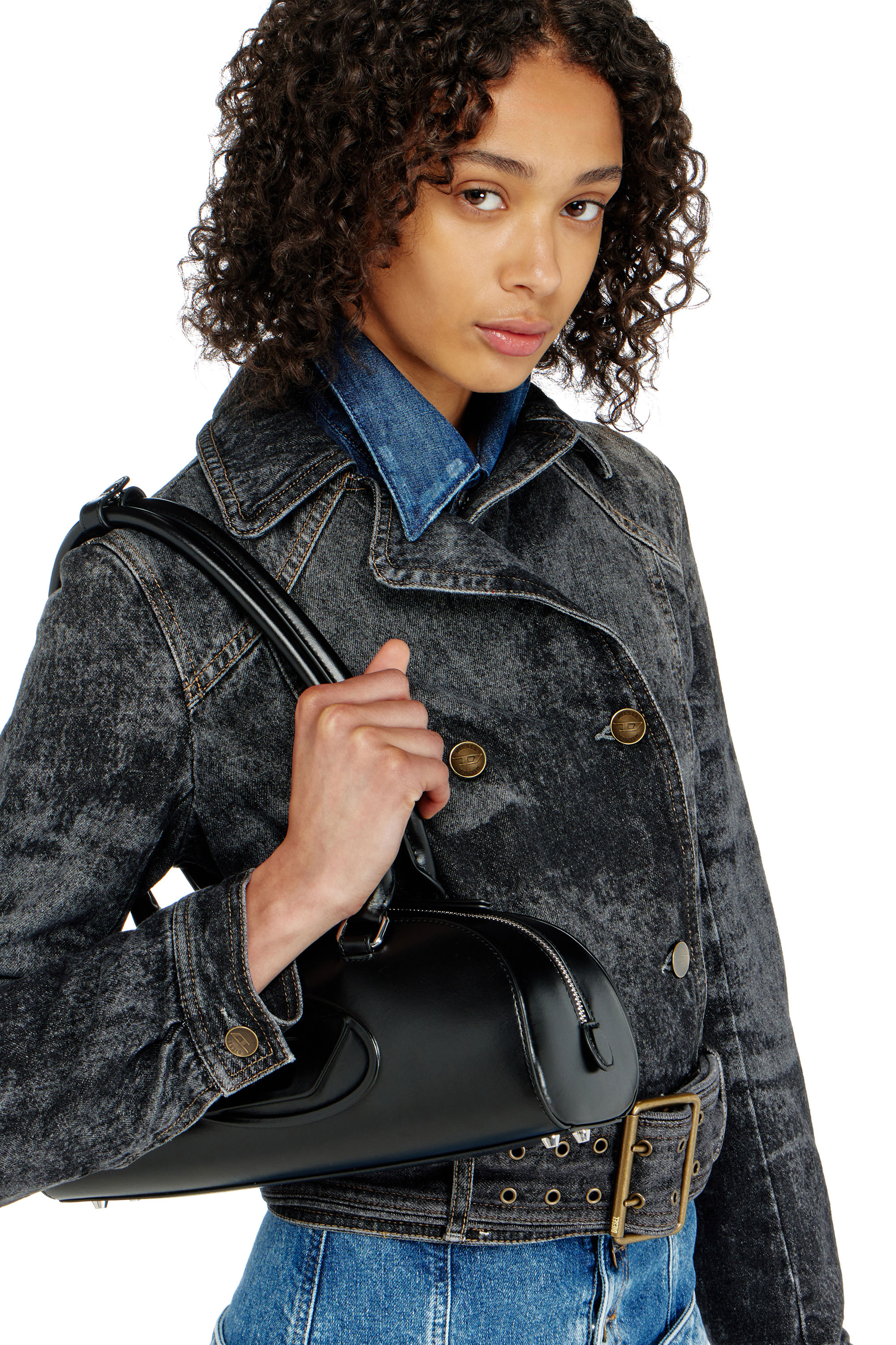 Diesel - DE-LEGEND-S, Veste en denim cropped avec ceinture Femme in Noir - 4
