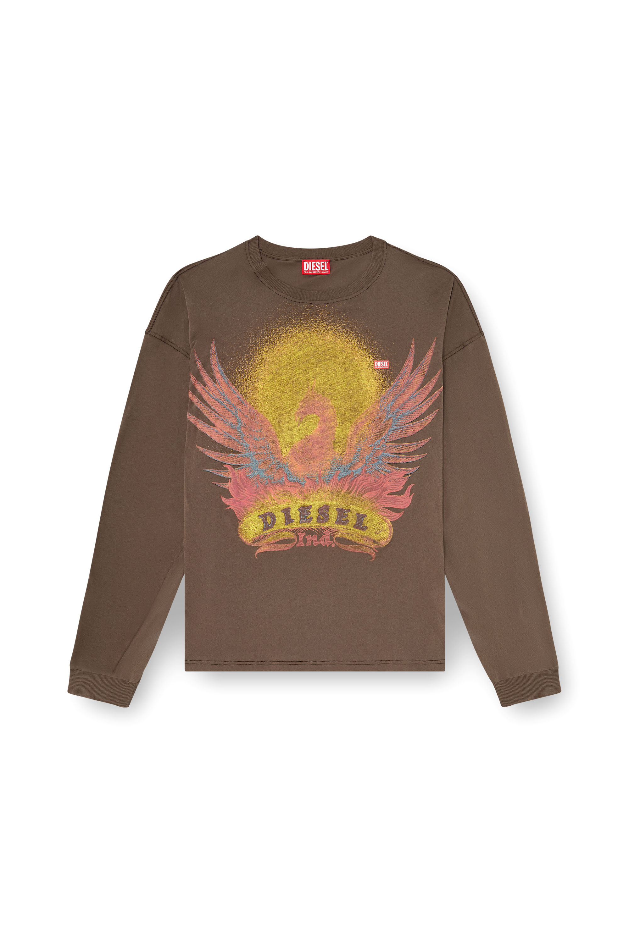 Diesel - T-BOXT-LS-AA1, T-shirt &agrave; manches longues avec motif Phoenix Homme in Marron - 3