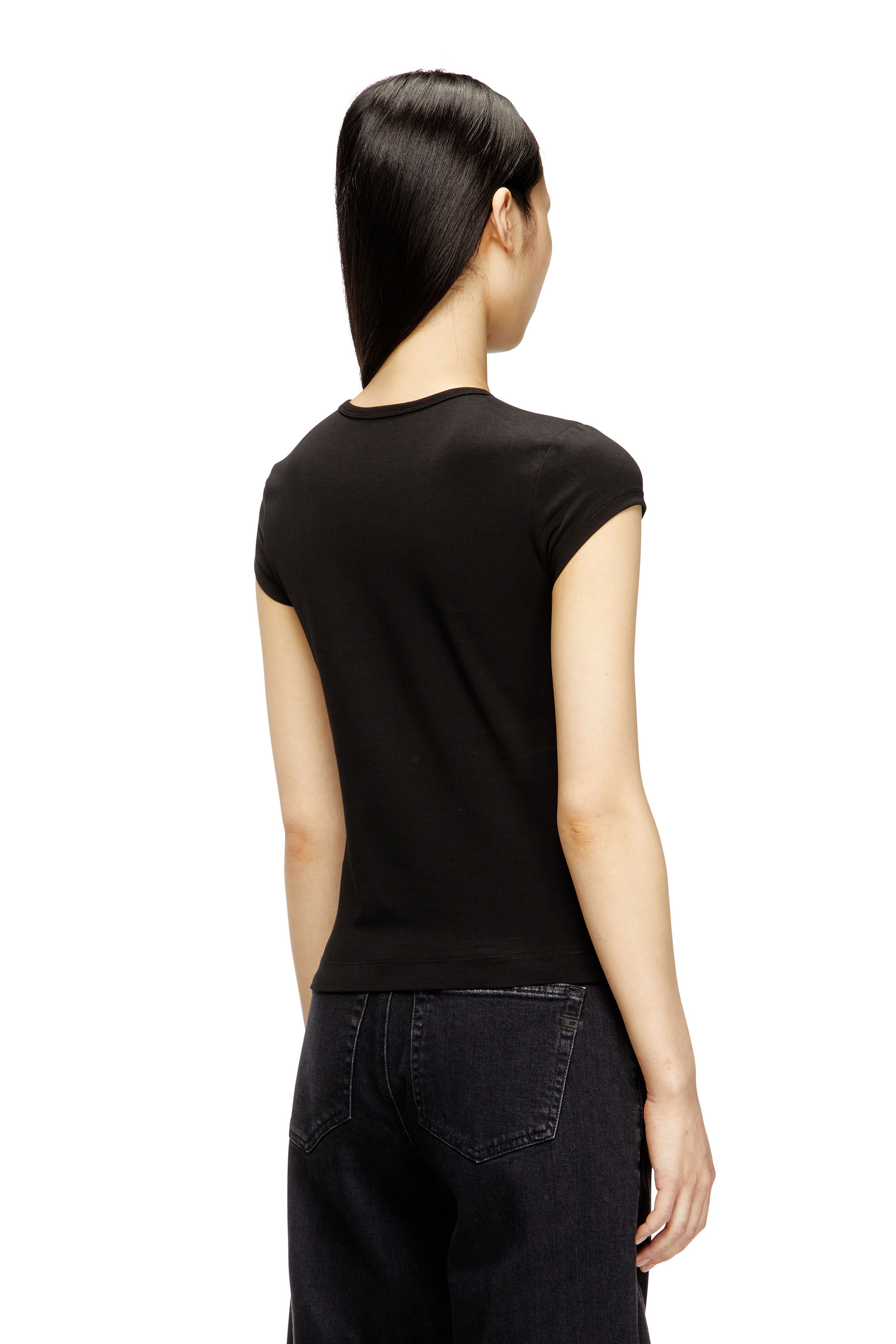 Diesel - T-ANGIE-OD, T-shirt avec logo découpé brodé Femme in Noir - 4