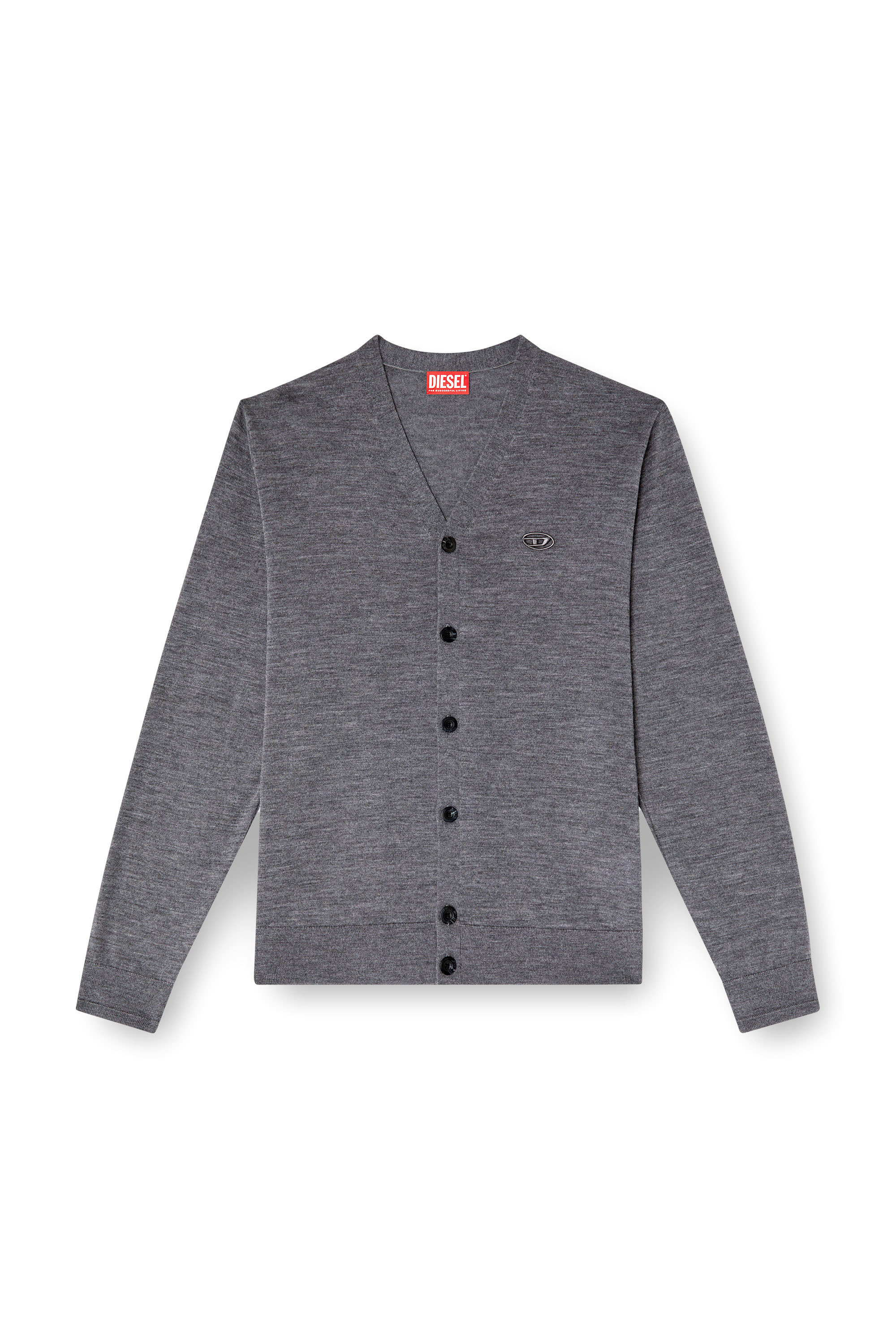 Diesel - K-VOLTO, Cardigan en laine avec logo cut-out Homme in Gris - 3