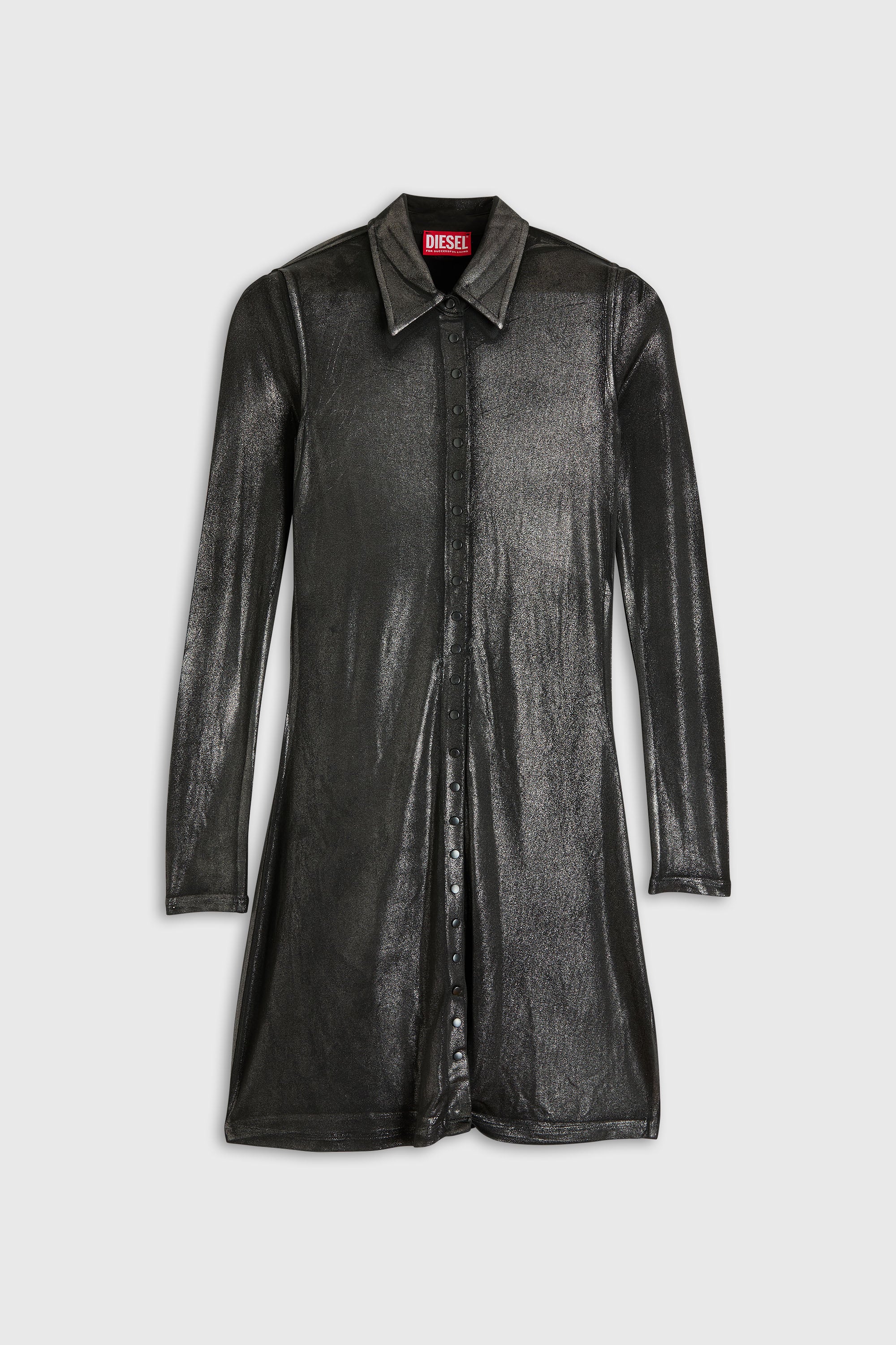 Diesel - D-POL-B1, Robe chemise mini effet m&eacute;tallis&eacute; Femme in Noir - 1