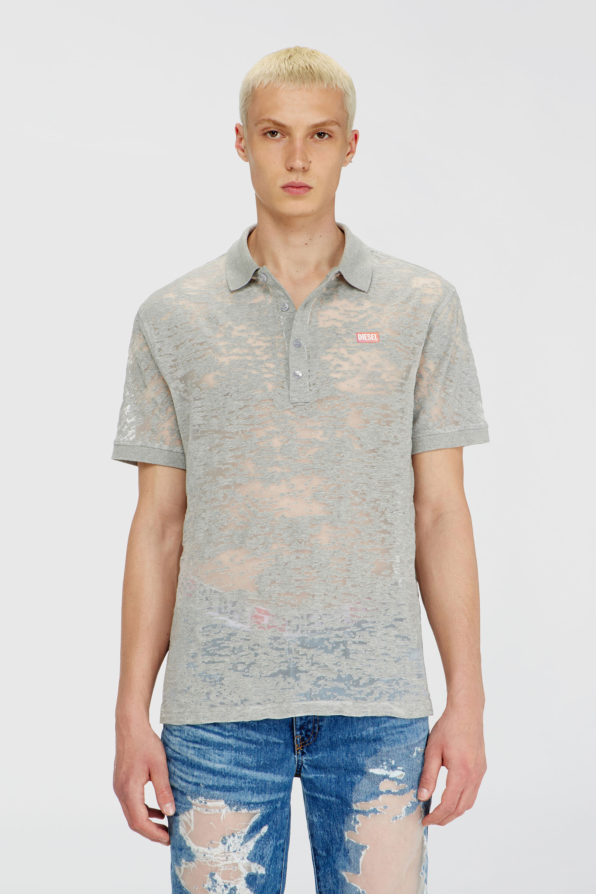 Diesel - PR-T-REJUST, Polo en jersey all-over devor&eacute; Homme in Gris - 1