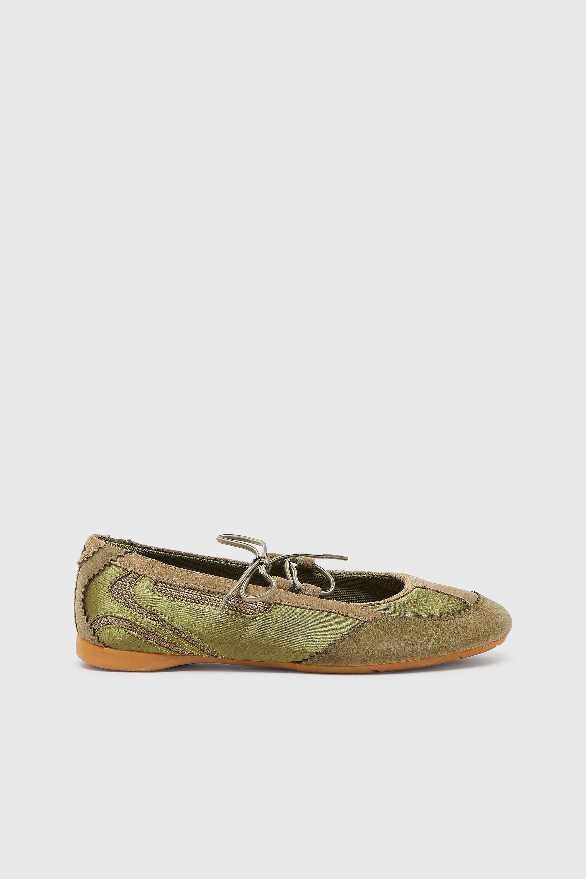 Diesel - D-MILE BALLERINA LACE UP II W, D-Mile - Ballerines &agrave; lacets en cuir et mesh Femme in Vert - 1