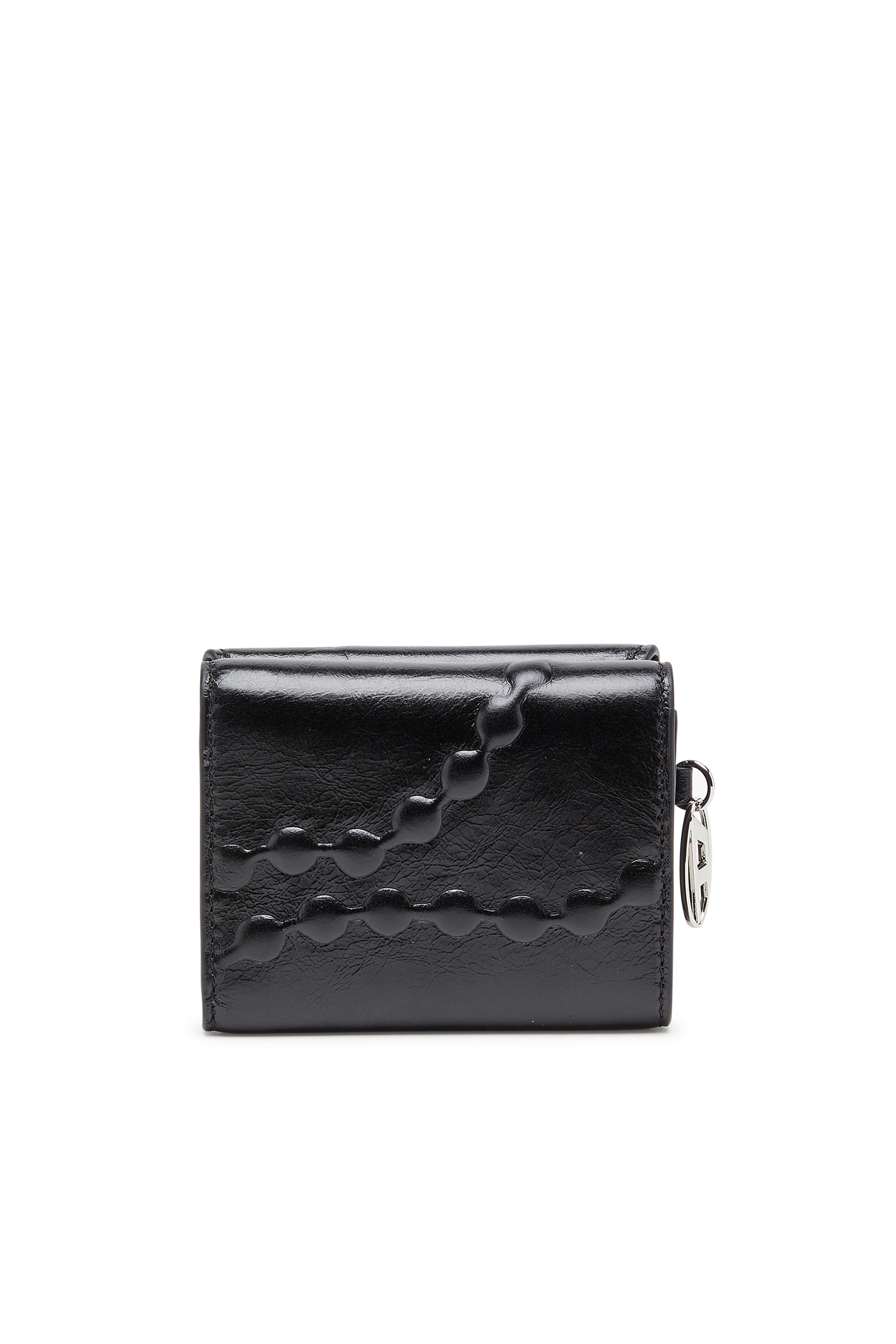 Diesel - OVAL-D TRI FOLD ZIP COIN XS II, Portefeuille en cuir &agrave; trois volets avec motif emboss&eacute; Femme in Noir - 2